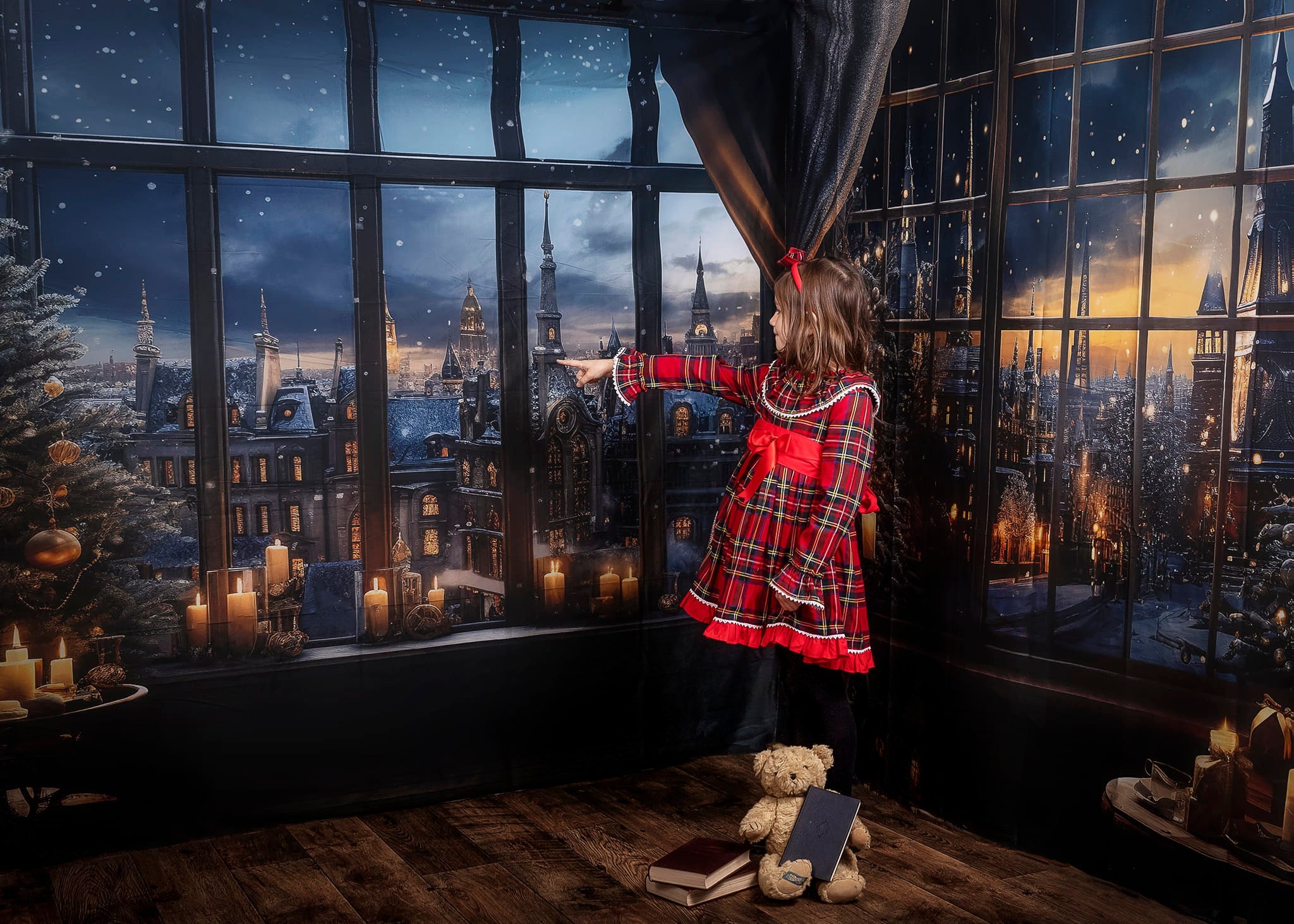 Kate Noël Ville enneigée Fenêtre Nuit Bougie Ensemble de chambre (8pix8pi&10pix8pi&8pix10pi) - Kate Backdrop FR