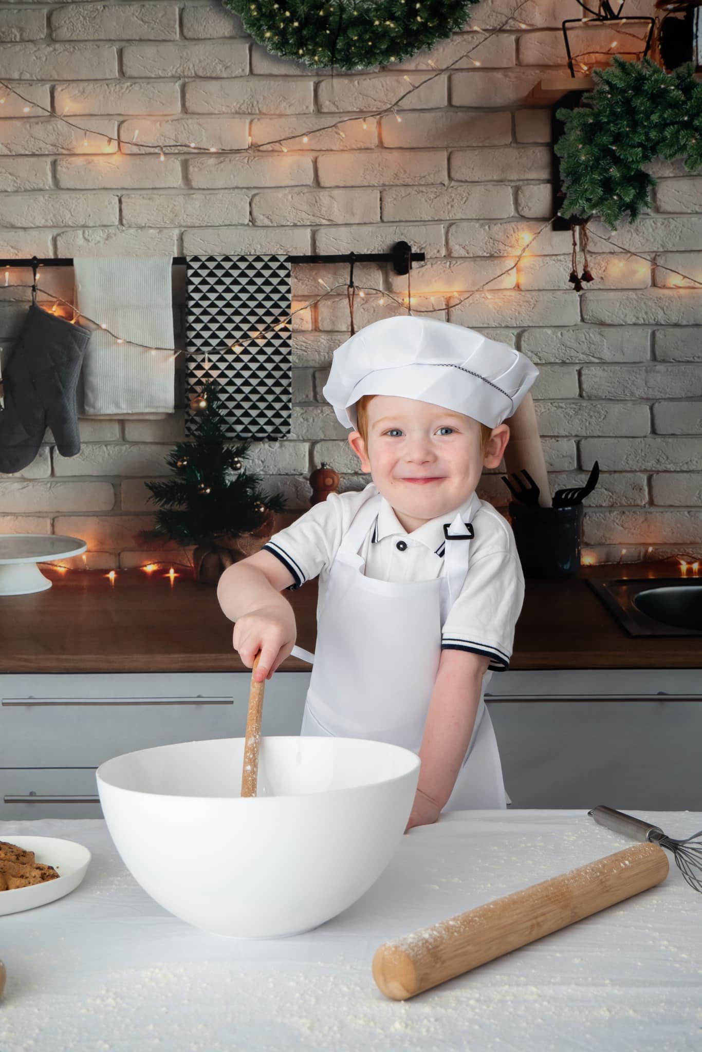 Kate Cuisine Noël Mur de briques Blanc Toile de fond conçue par Jerry_Sina - Kate Backdrop FR