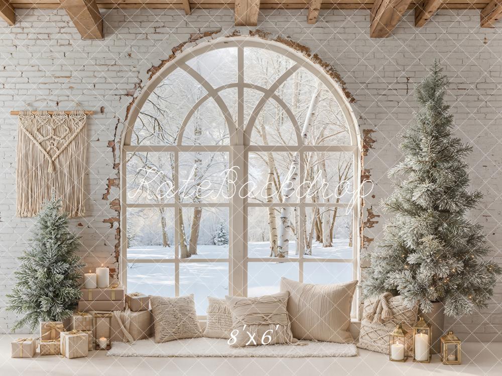 Kate Hiver Bohème Noël Fenêtre Neige Toile de fond conçue par Emetselch