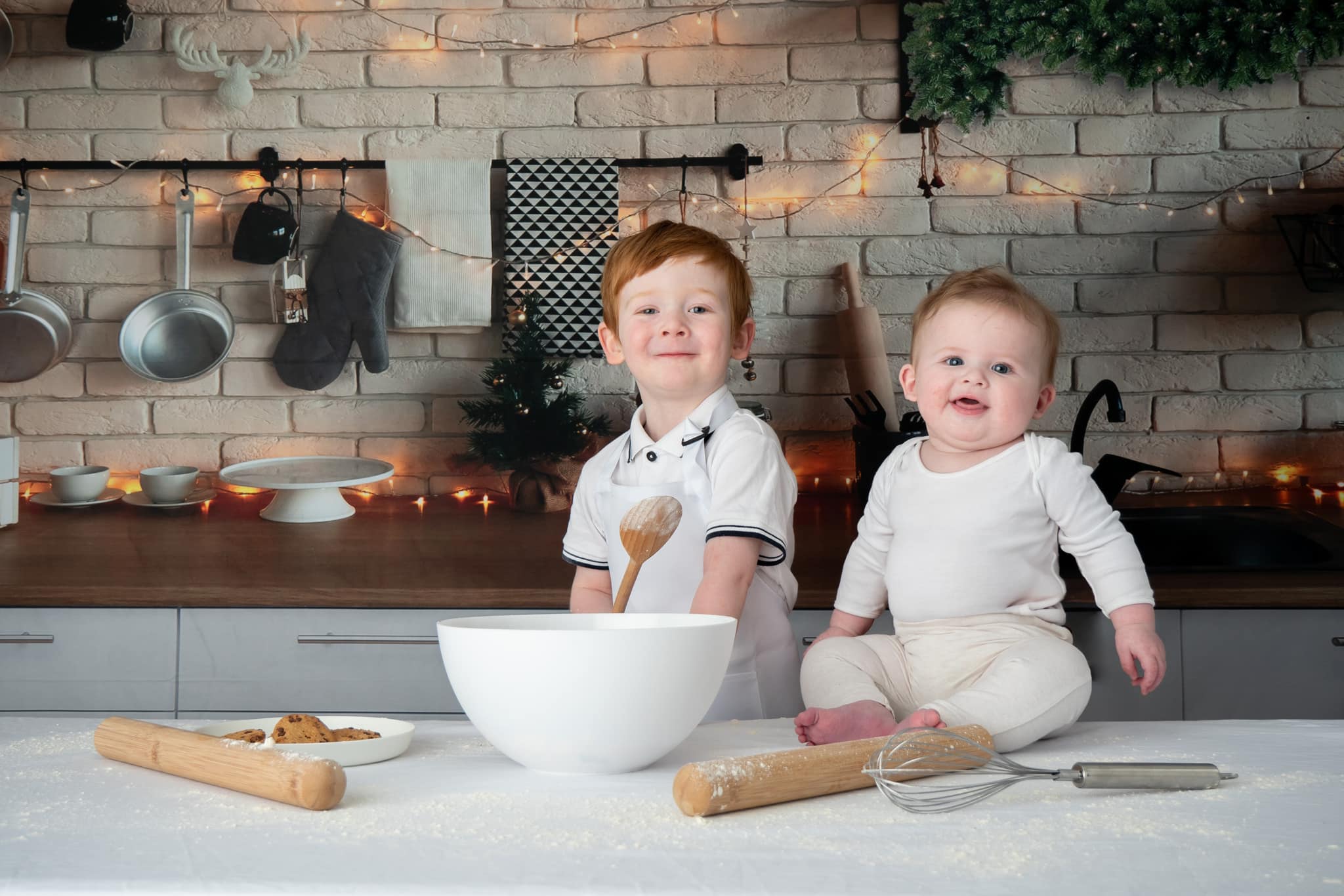 Kate Cuisine Noël Mur de briques Blanc Toile de fond conçue par Jerry_Sina - Kate Backdrop FR