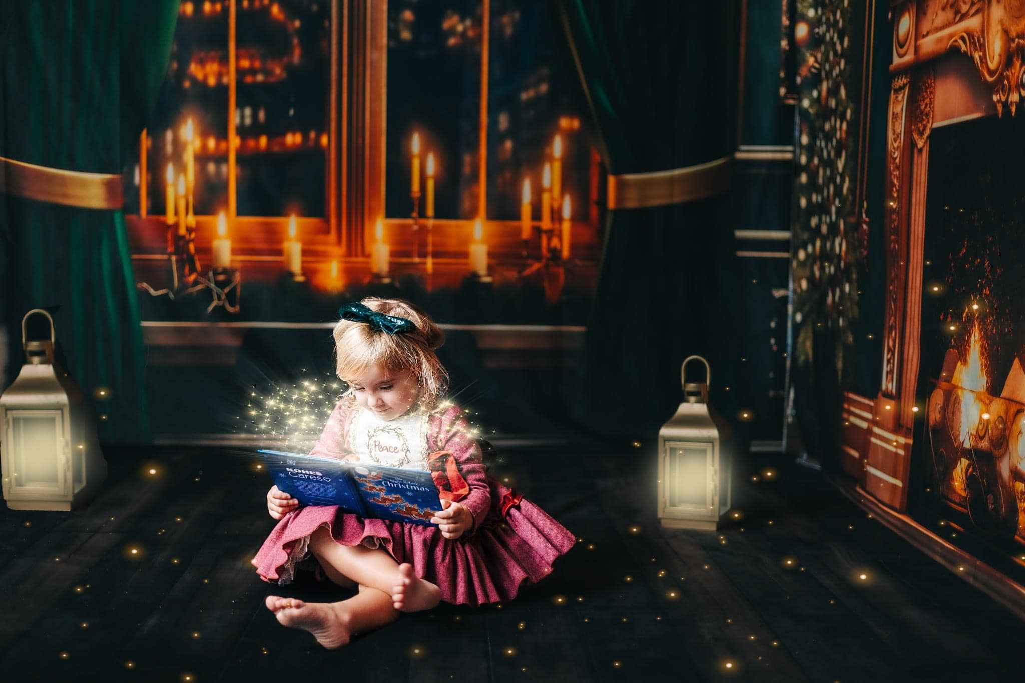 Kate Noël Cheminée Ville Nuit Vert Ensemble de chambre (8pix8pi&10pix8pi&8pix10pi) - Kate Backdrop FR