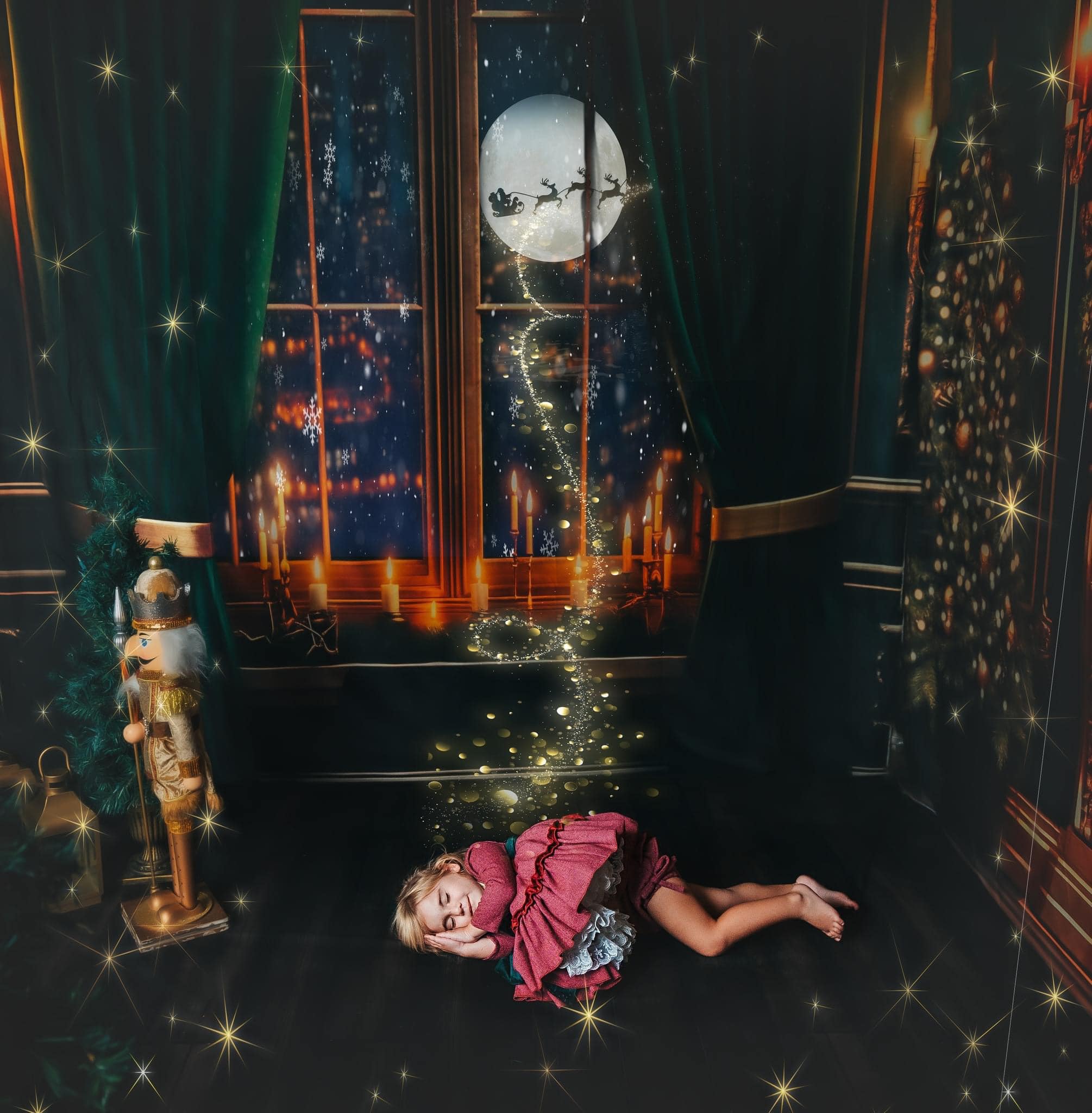 Kate Noël Cheminée Ville Nuit Vert Ensemble de chambre (8pix8pi&10pix8pi&8pix10pi) - Kate Backdrop FR