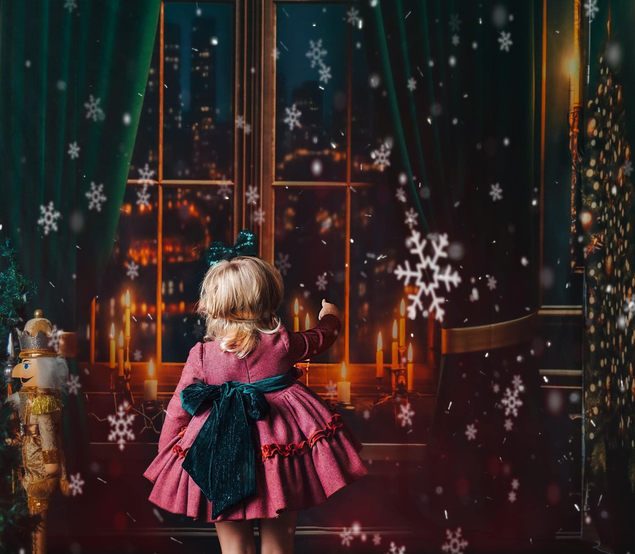 Kate Noël Cheminée Ville Nuit Vert Ensemble de chambre (8pix8pi&10pix8pi&8pix10pi) - Kate Backdrop FR