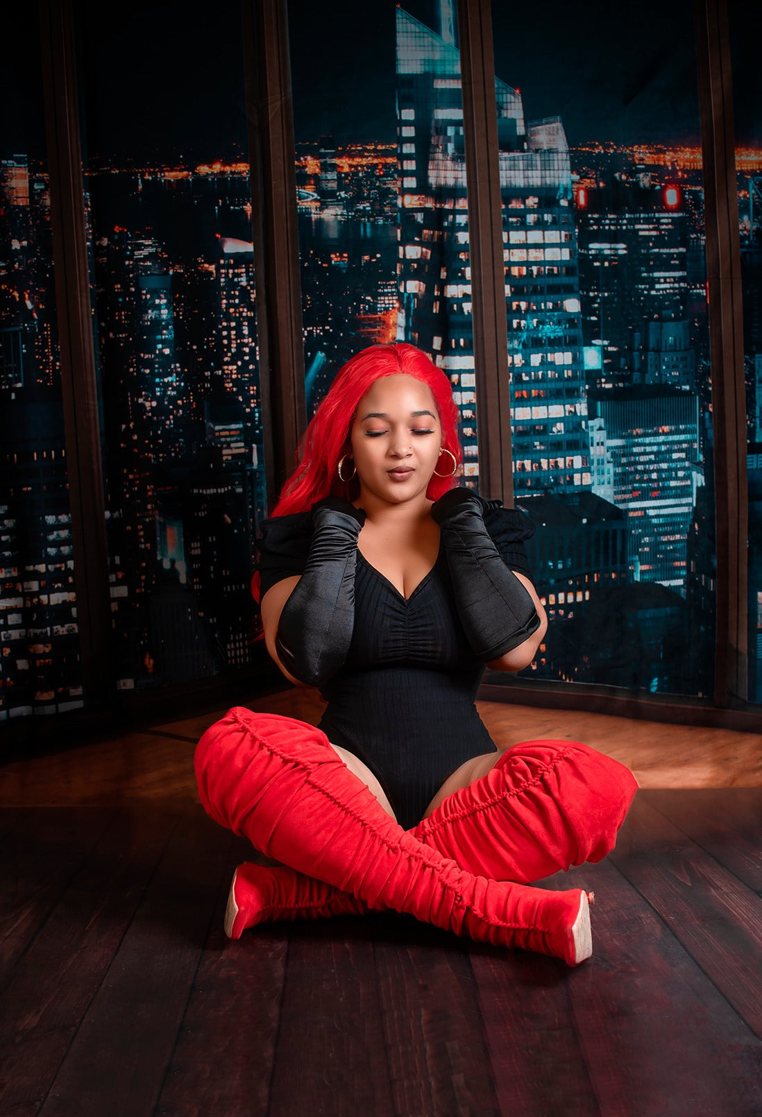 Kate Ville Bureau Nuit Fenêtre Toile de fond conçue par JFCC - Kate Backdrop FR