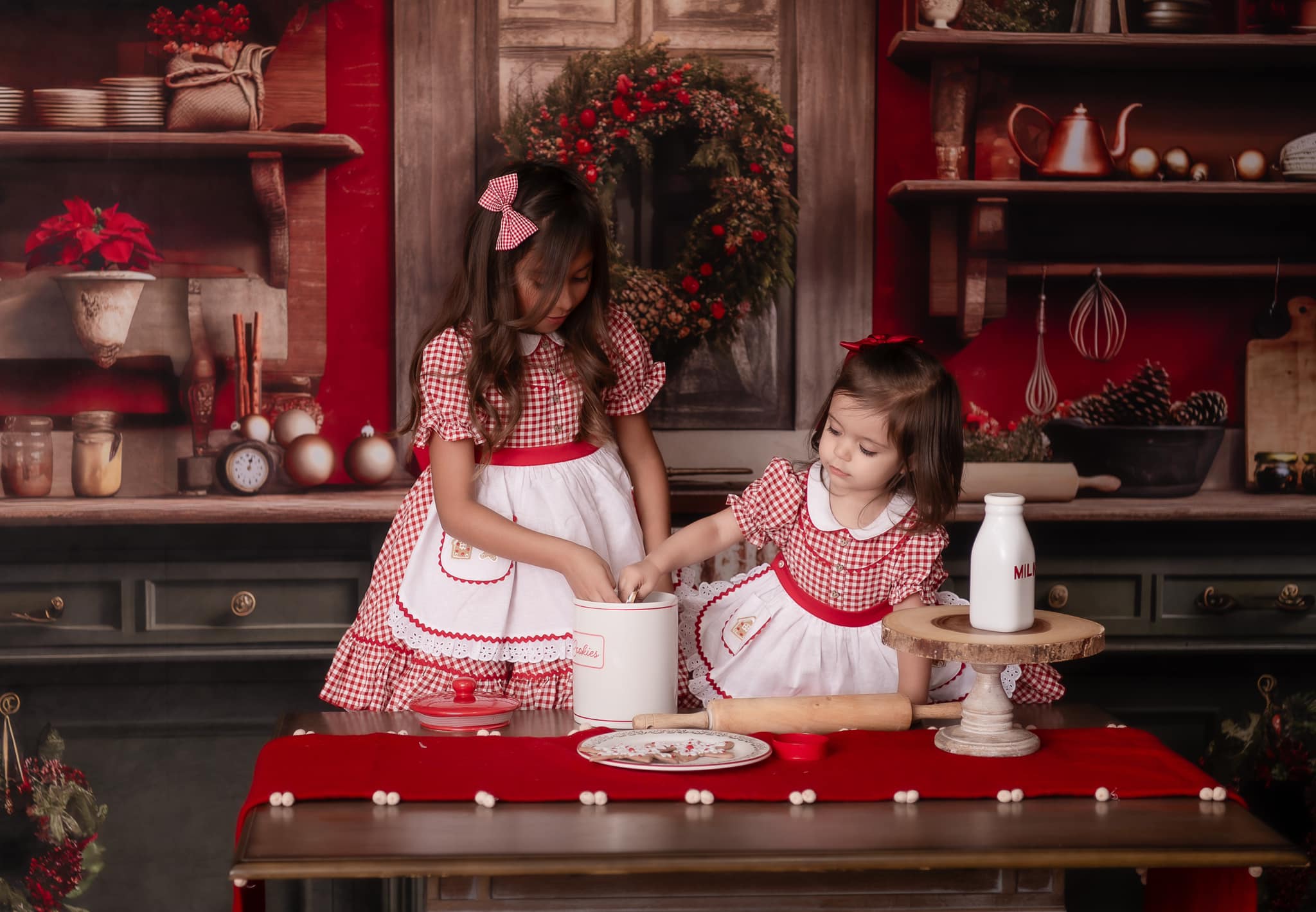 Kate Rouge Vert Noël Cuisine Toile de fond conçue par Mandy Ringe - Kate Backdrop FR