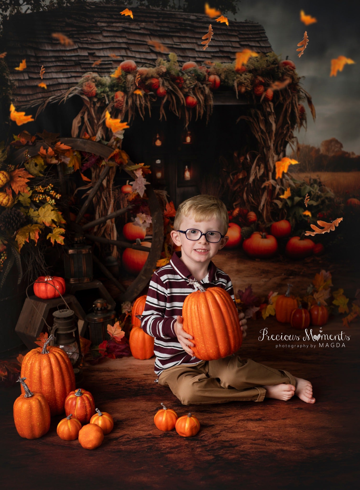 Kate Automne Vieille Maison de Citrouille Toile de fond pour la photographie