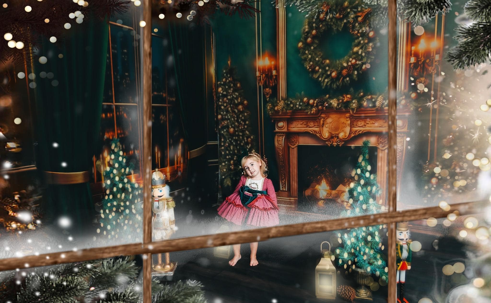 Kate Noël Cheminée Ville Nuit Vert Ensemble de chambre (8pix8pi&10pix8pi&8pix10pi) - Kate Backdrop FR