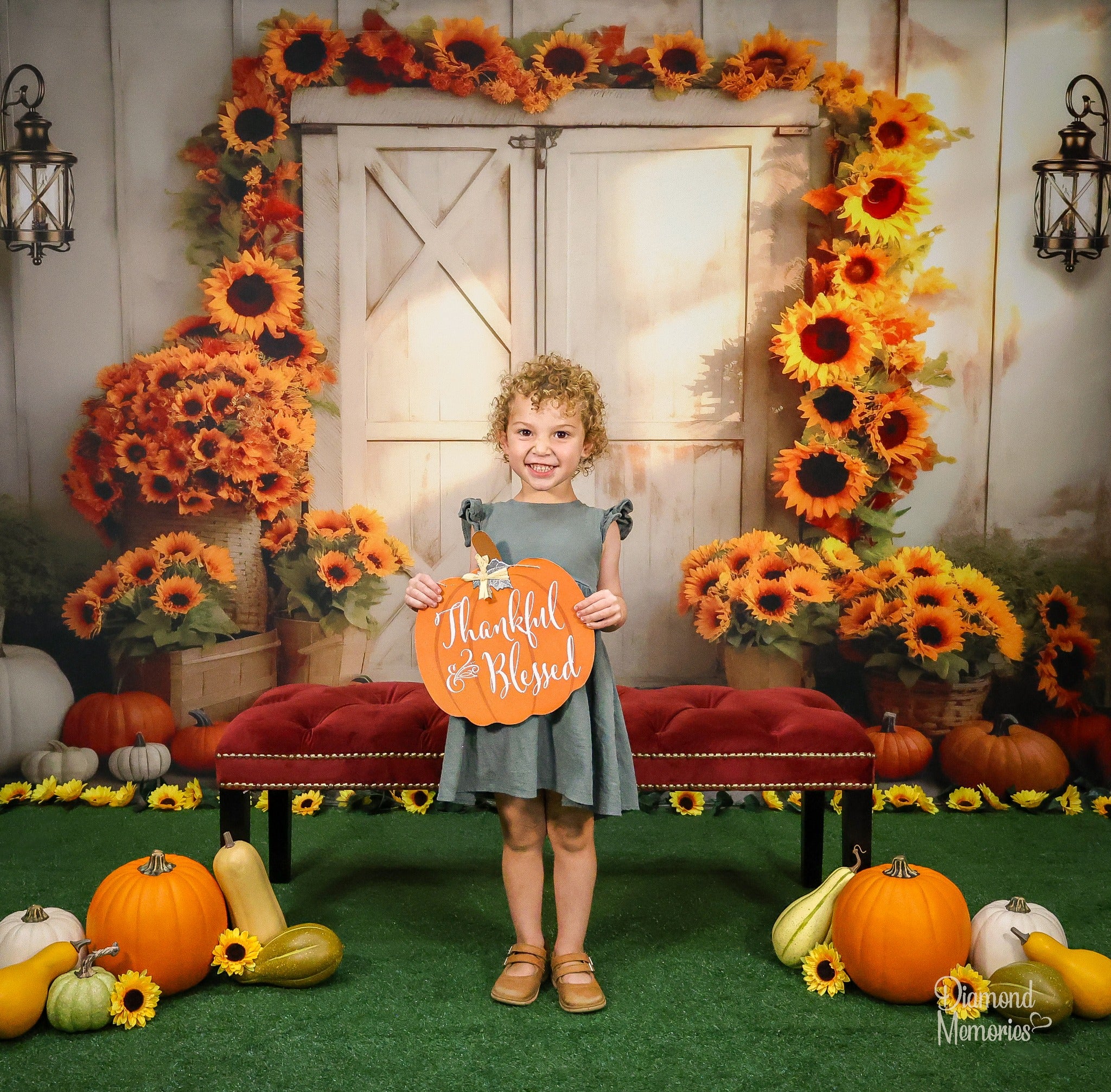 Kate Automne Tournesol Citrouille Grange Soleil Toile de fond conçue par Chain Photographie - Kate Backdrop FR