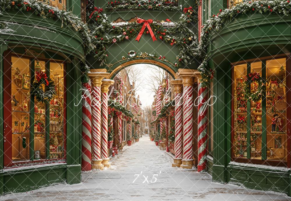 Kate Noël Rue Colonnes Bonbons Neige Toile de fond conçue par Emetselch - Kate Backdrop FR