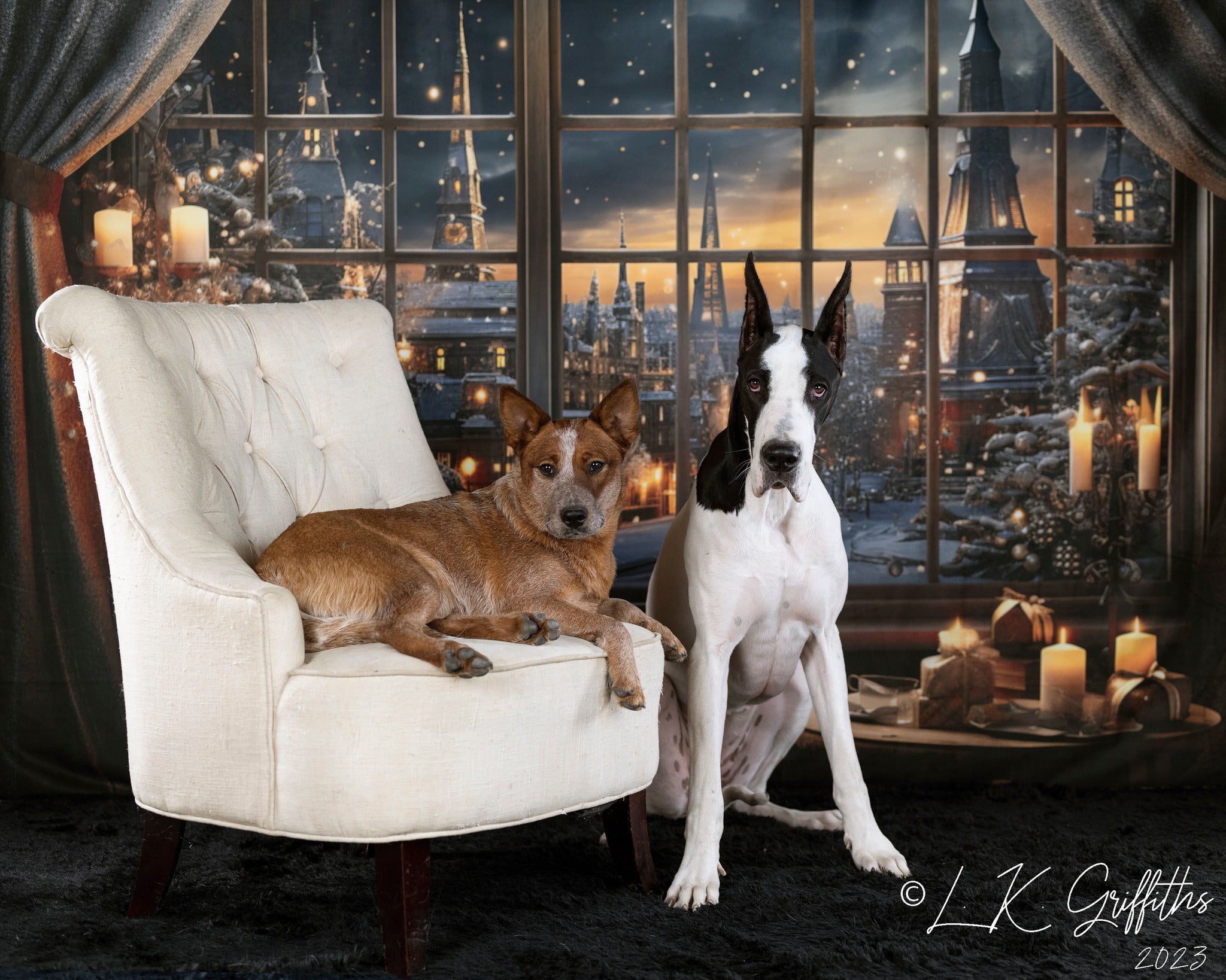 Kate Fenêtre Ville Bougies Nuit Neige Toile de fond conçu par Emetselch - Kate Backdrop FR