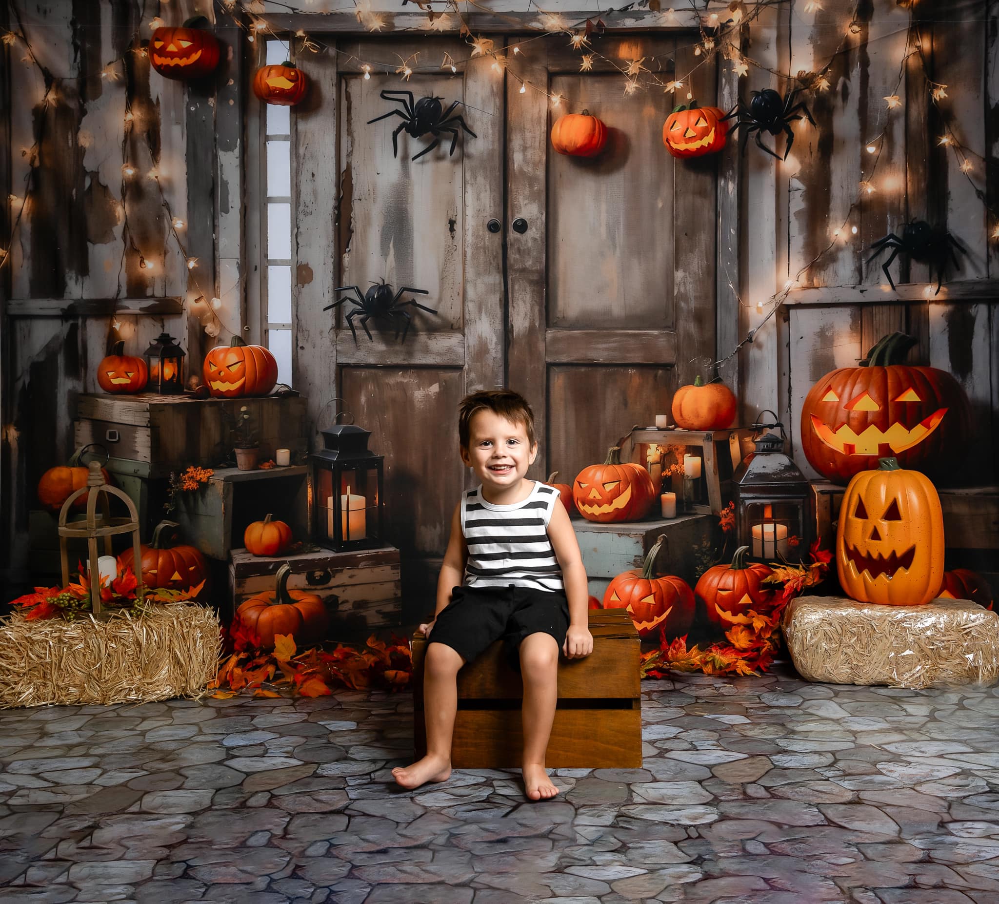 Kate Halloween Lanterne Citrouille Grange Toile de fond Conçu par Chain Photographie - Kate Backdrop FR