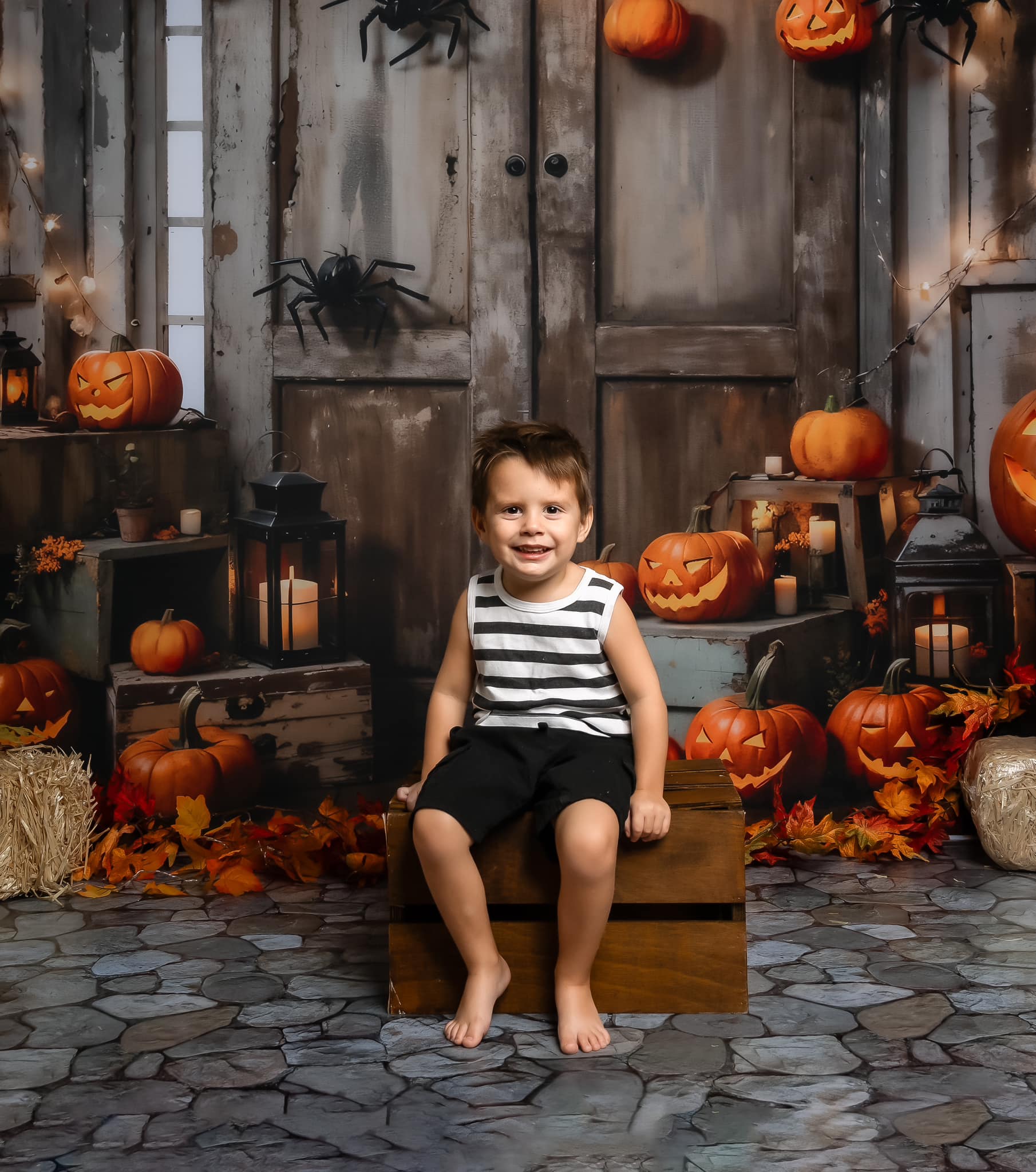 Kate Halloween Lanterne Citrouille Grange Toile de fond Conçu par Chain Photographie - Kate Backdrop FR