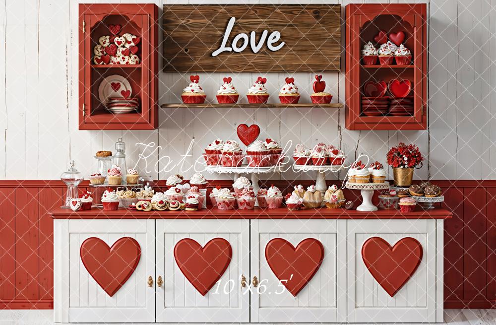 Kate Saint Valentin Cuisine Gâteaux Cœurs Toile de fond conçue par Emetselch - Kate Backdrop FR