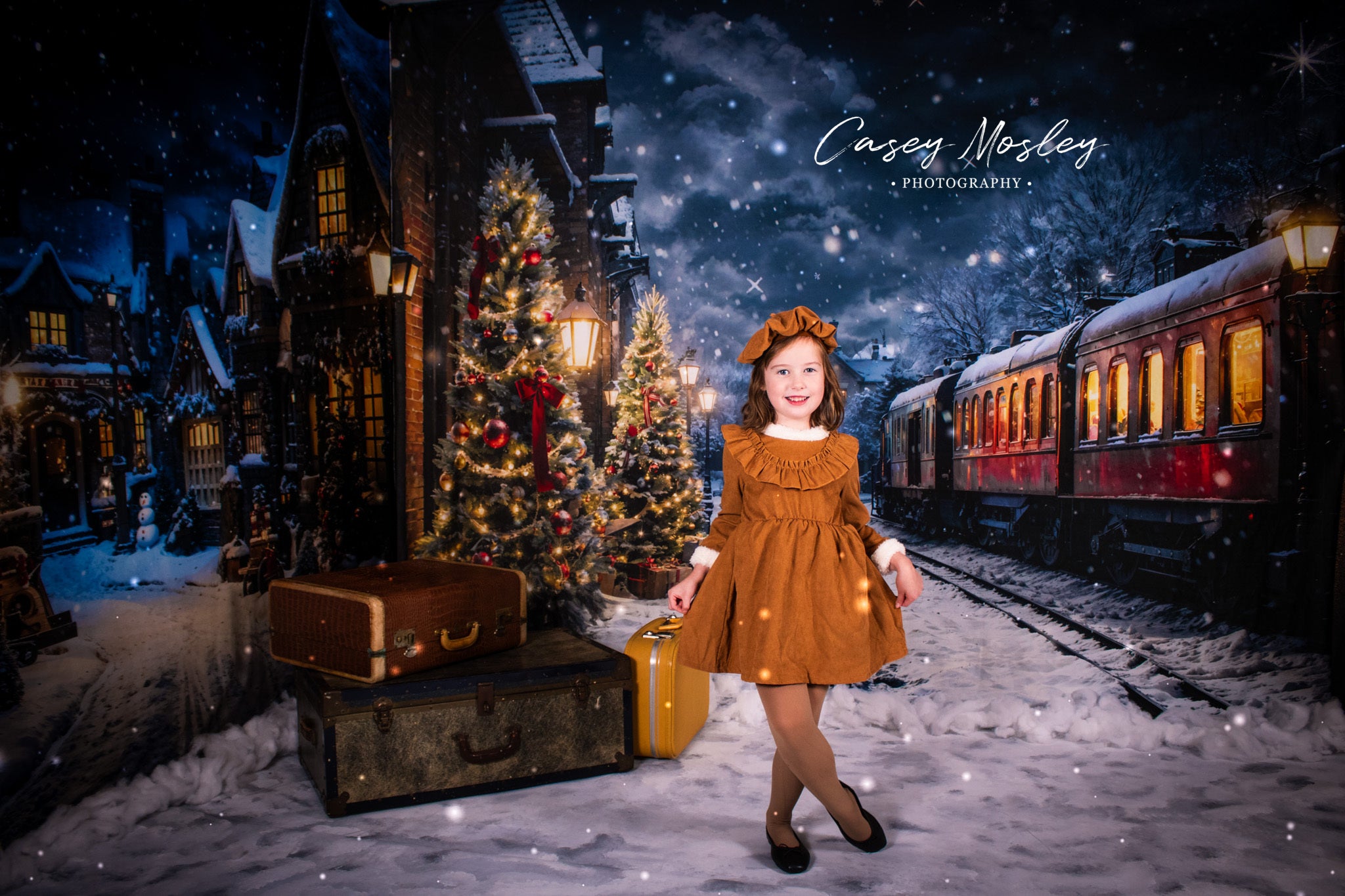 Kate Hiver Noël Arbre Train Toile de fond conçue par Emetselch - Kate Backdrop FR