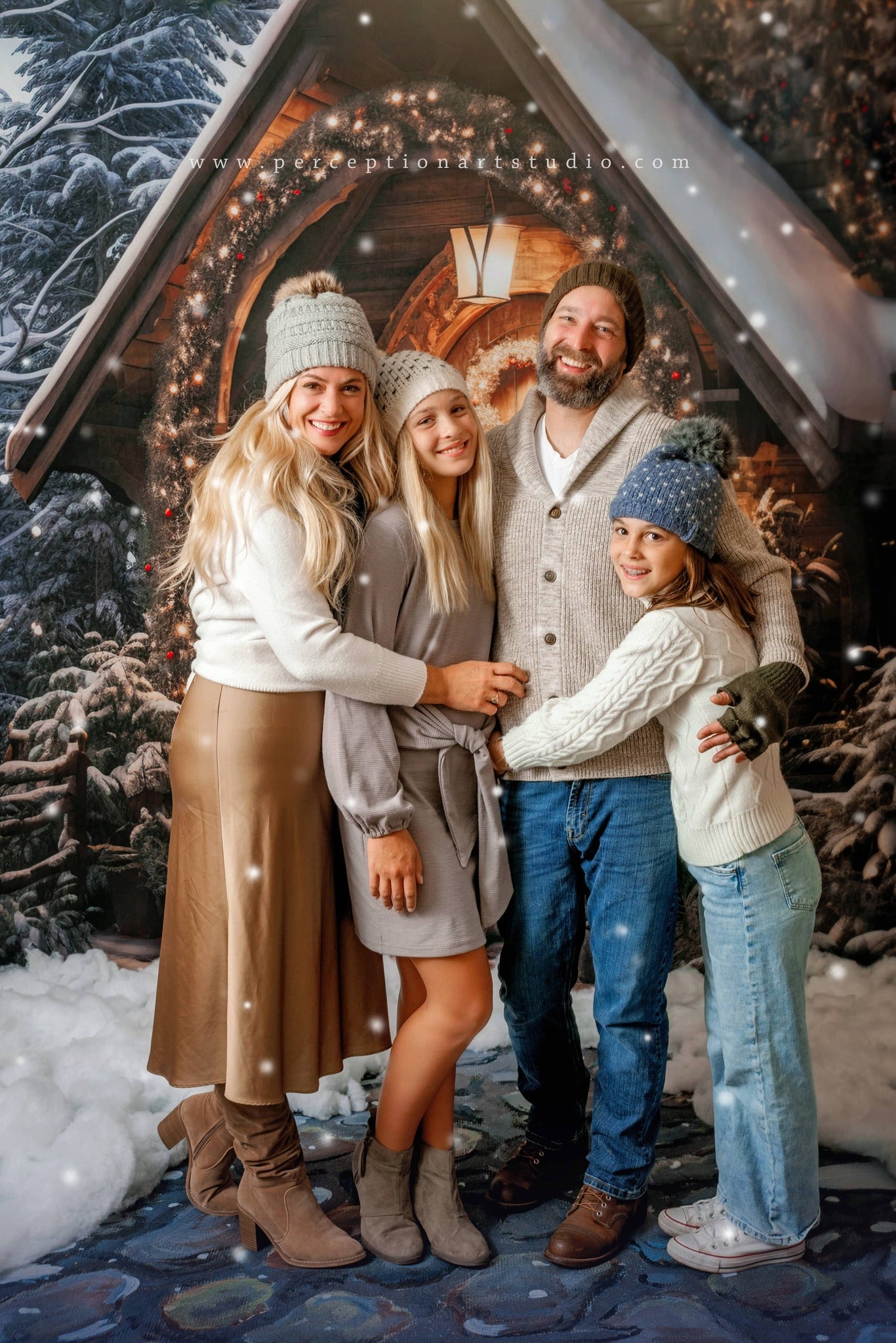 Kate Noël Maison en bois Neige Toile de fond conçue par Chain Photographie - Kate Backdrop FR