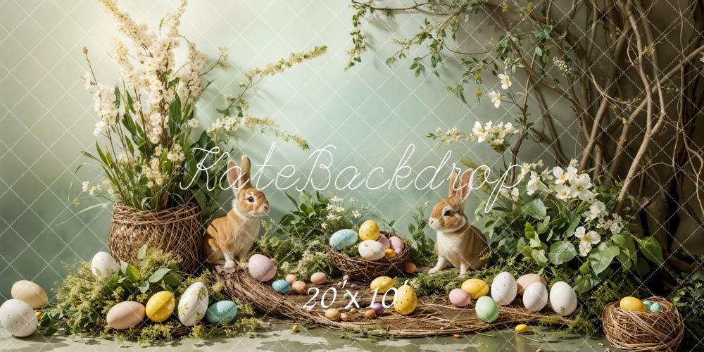 Kate Pâques Lapins Œufs Branches Fleurs Toile de fond conçue par Emetselch