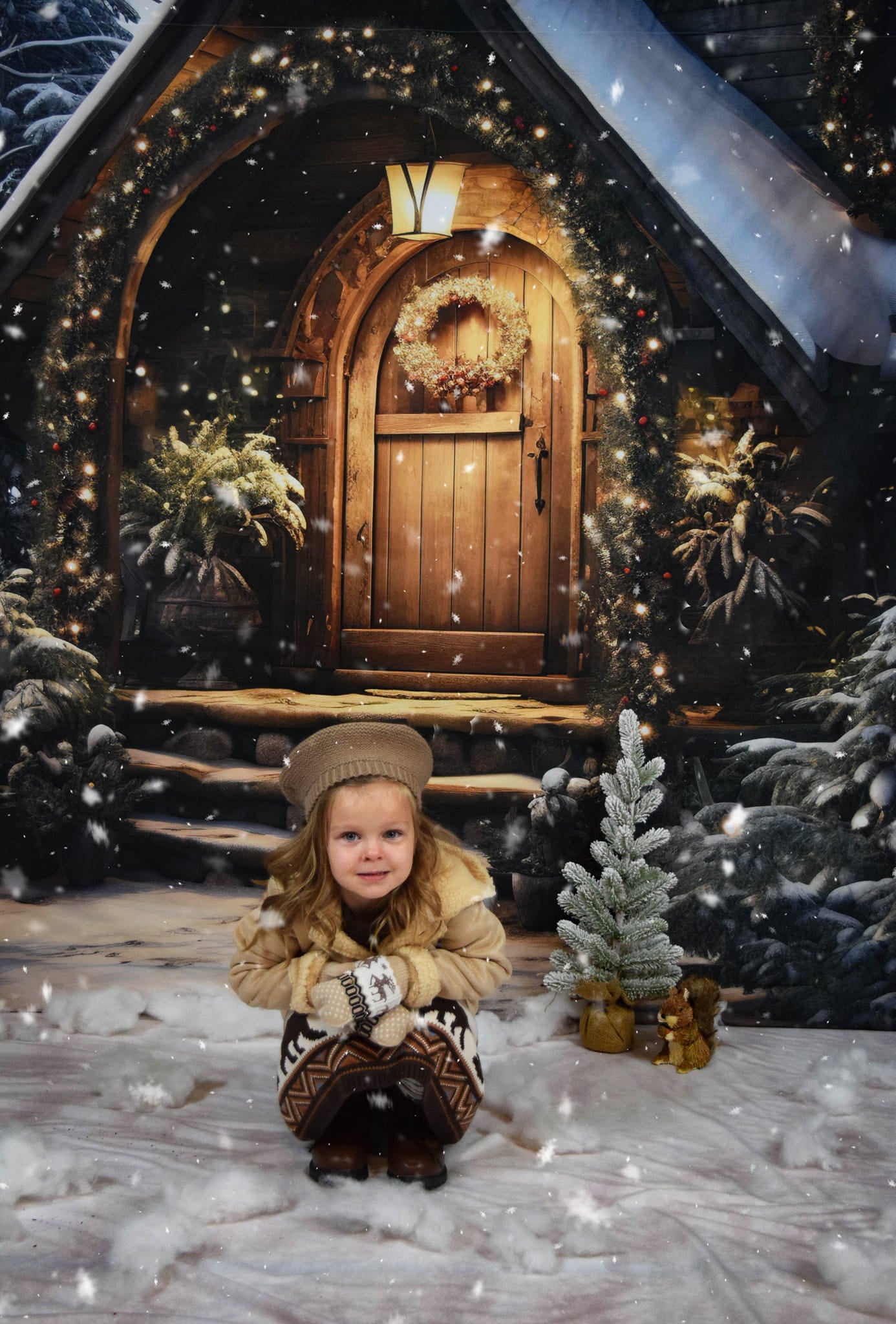 Kate Noël Maison en bois Neige Toile de fond conçue par Chain Photographie - Kate Backdrop FR
