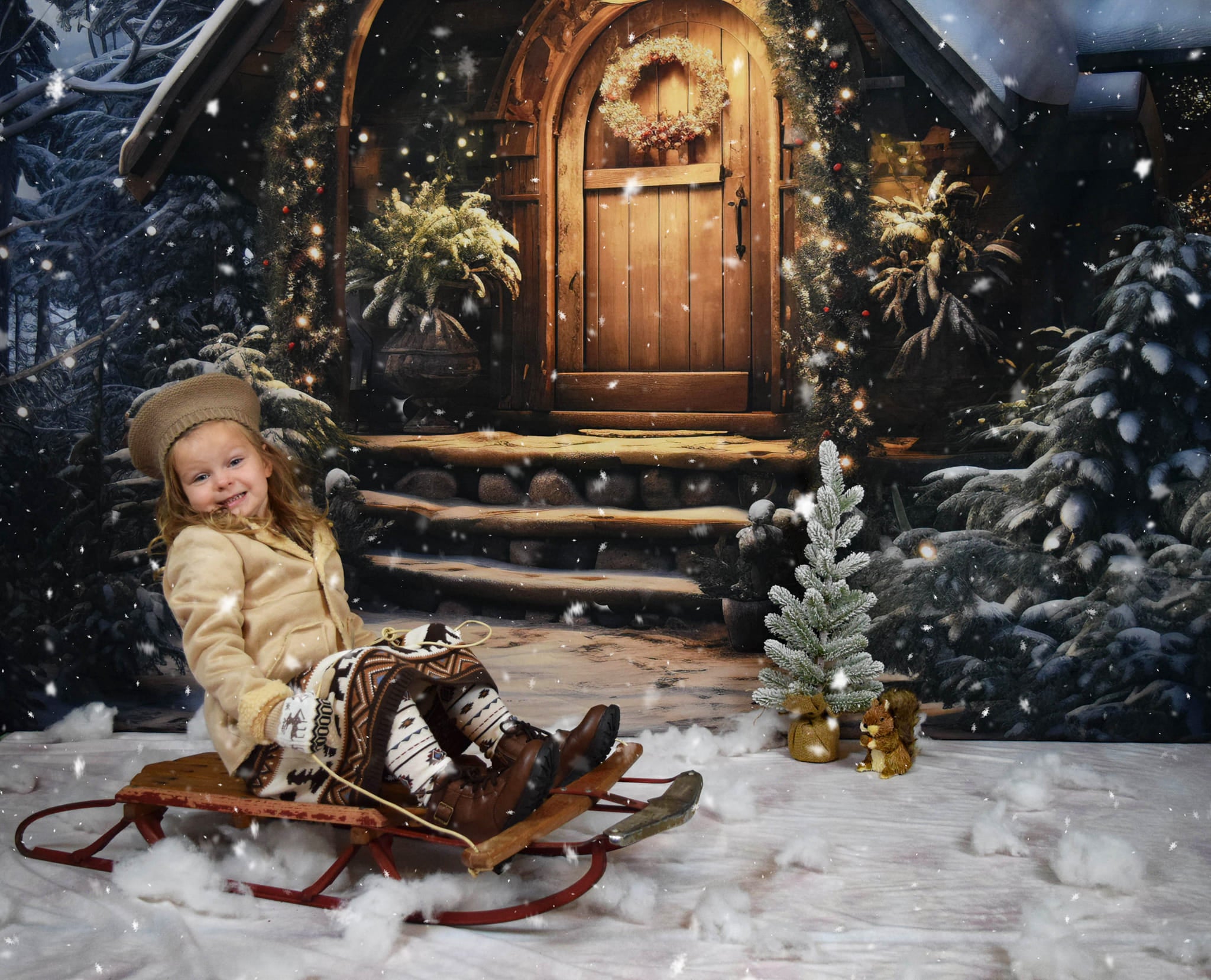Kate Noël Maison en bois Neige Toile de fond conçue par Chain Photographie - Kate Backdrop FR