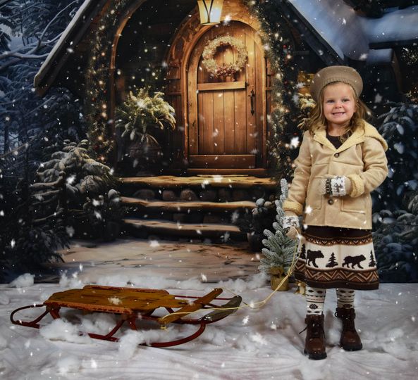 Kate Noël Maison en bois Neige Toile de fond conçue par Chain Photographie - Kate Backdrop FR