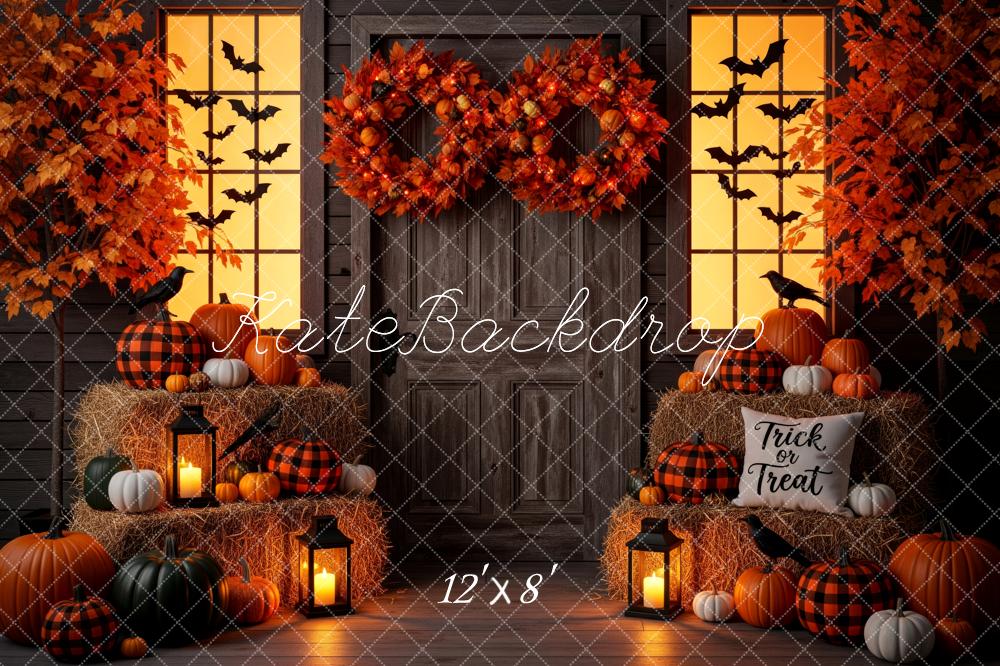 Kate Halloween Citrouilles Feuilles Fenêtre Toile de fond conçue par Patty Roberts