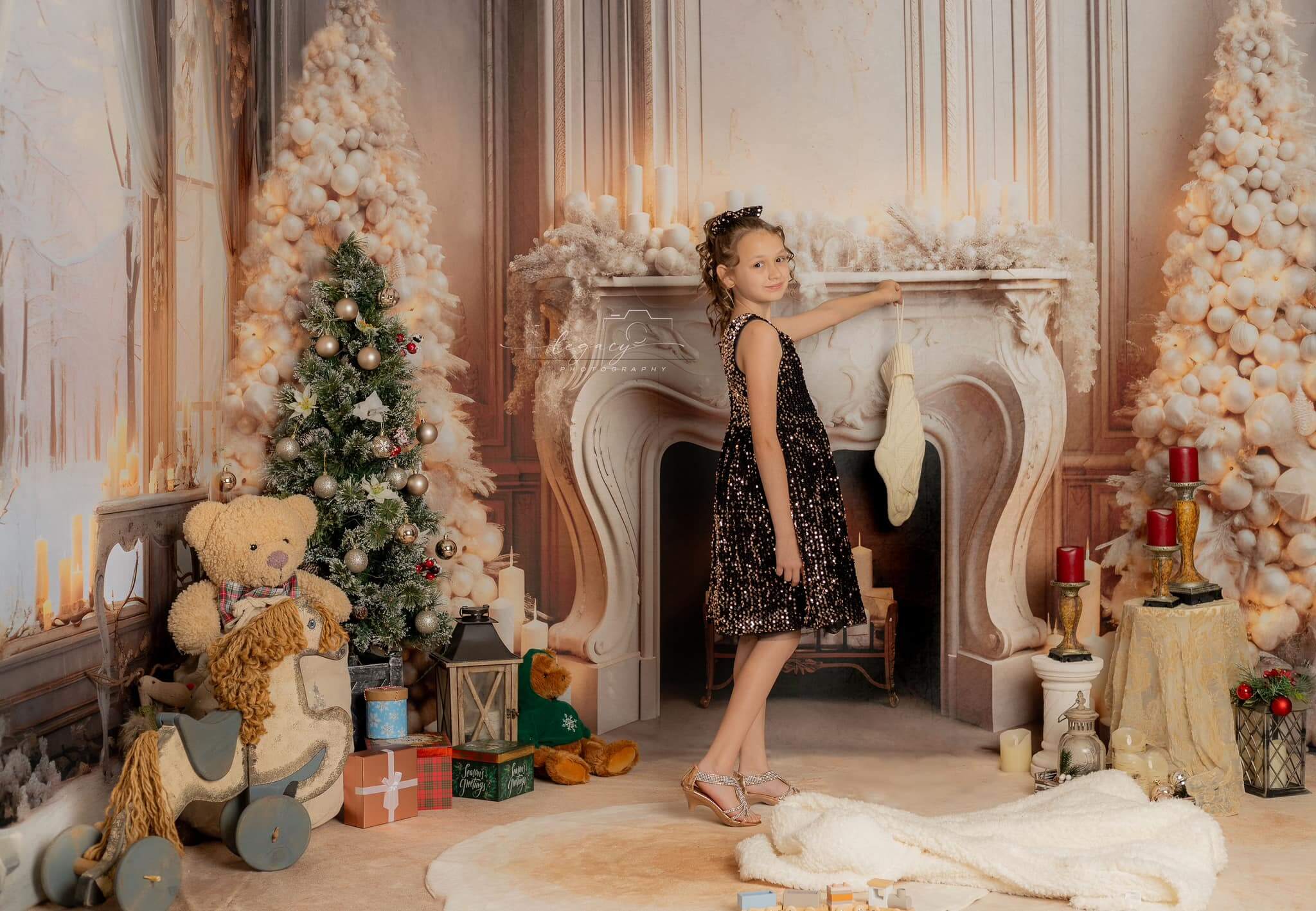 Kate Blanc Élégant Noël Cheminée Ensemble de chambre (8pix8pi&10pix8pi&8pix10pi)