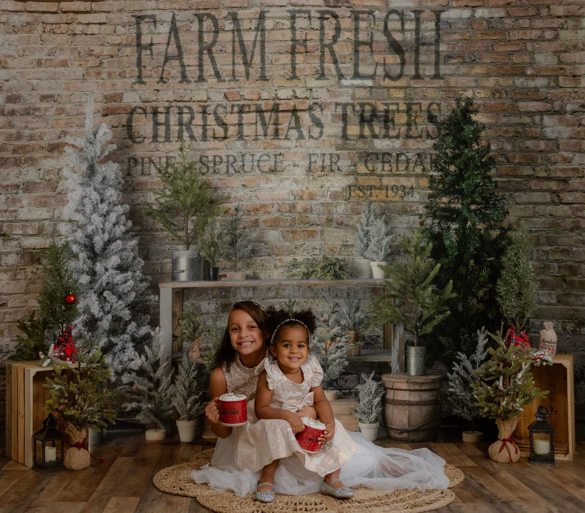 Kate Arbre Ferme Mur de briques Noël Toile de fond conçu par Mandy Ringe - Kate Backdrop FR