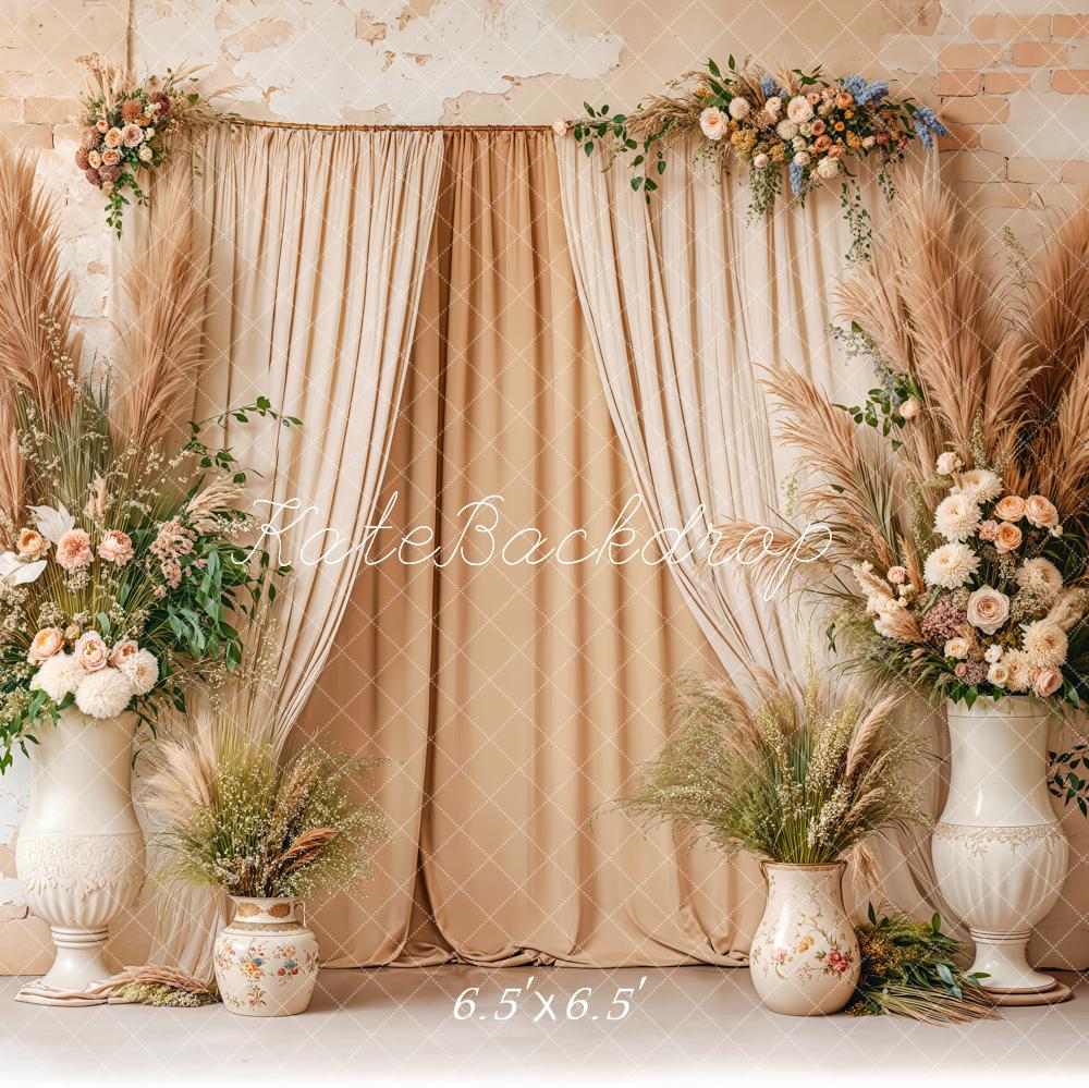 Kate Bohème Beige Fleurs Rideaux Toile de fond conçue par Emetselch