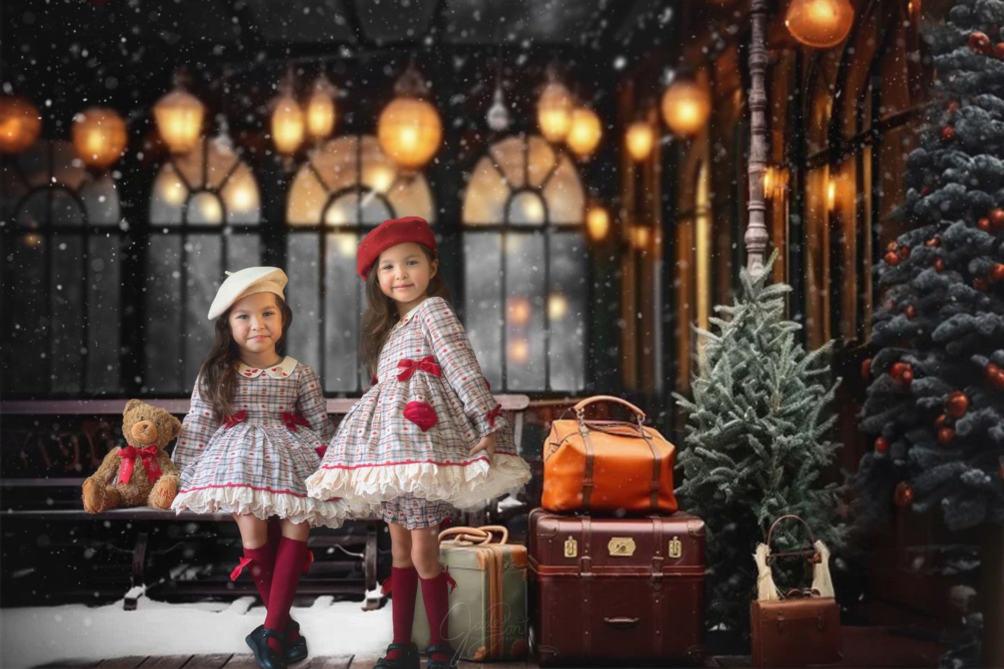 Kate Hiver Gare Plate-forme Bagage Toile de fond pour la photographie - Kate Backdrop FR