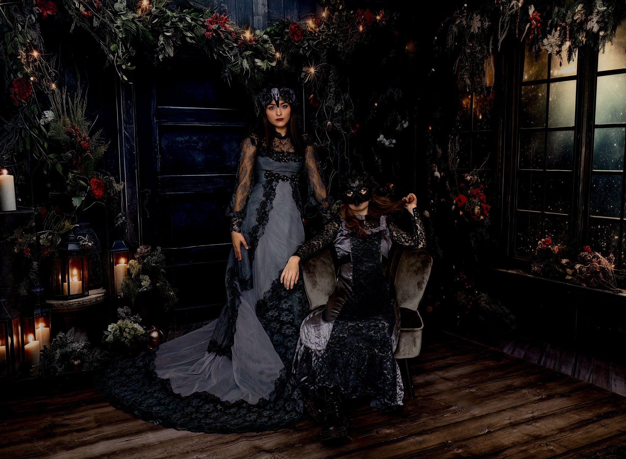 Kate Noël Houx Fenêtre Noir Mur Toile de fond conçu par Angela Marie Photographie - Kate Backdrop FR