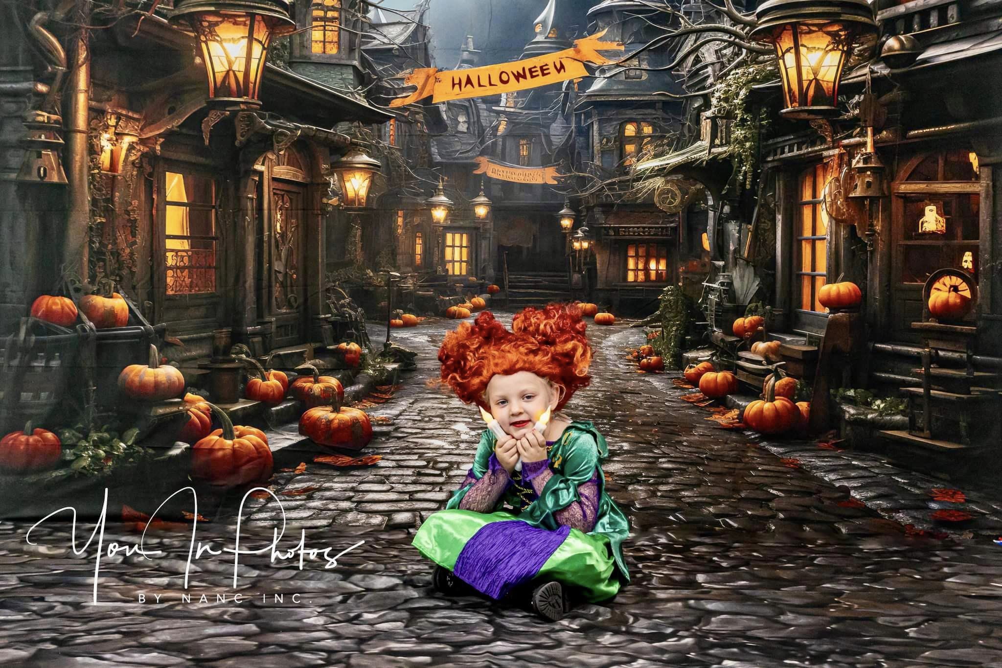 Kate Halloween Rue Citrouille Toile de fond conçu par Emetselch - Kate Backdrop FR