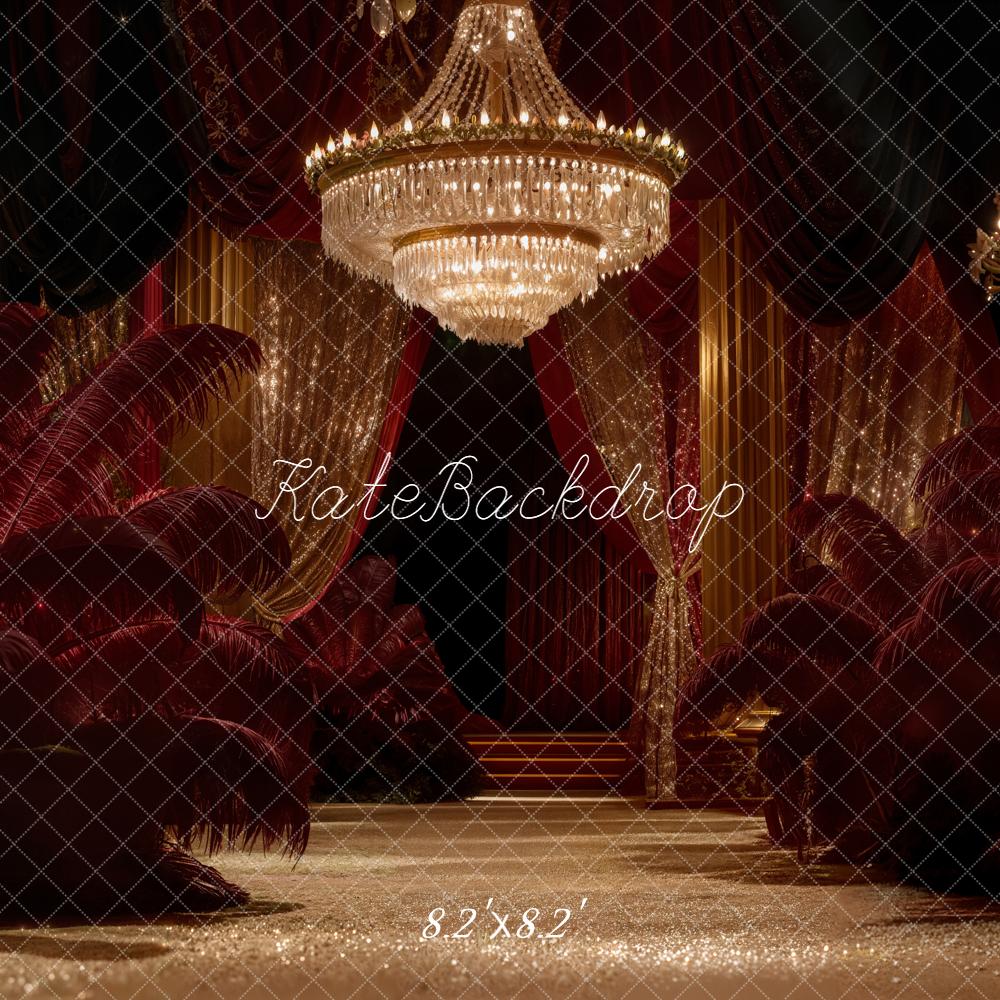 Kate Glamour Lustre Plumes Rouge Toile de fond conçue par Emetselch - Kate Backdrop FR