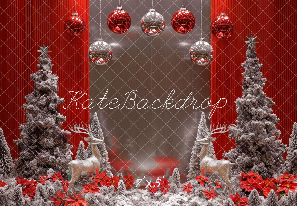 Kate Noël Sapins Neige Rennes Boules Toile de fond conçue par Mini MakeBelieve - Kate Backdrop FR