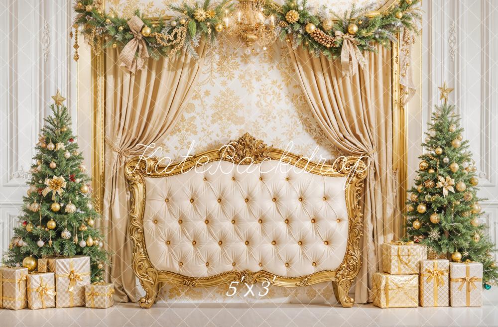 Kate Sapin de Noël Tête de lit Cadeaux Doré Toile de fond conçue par Emetselch - Kate Backdrop FR