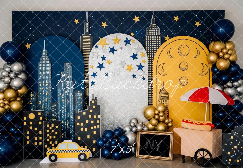 Kate Ville Nocturne Taxi Hot Dog Toile de fond conçue par Patty Roberts - Kate Backdrop FR