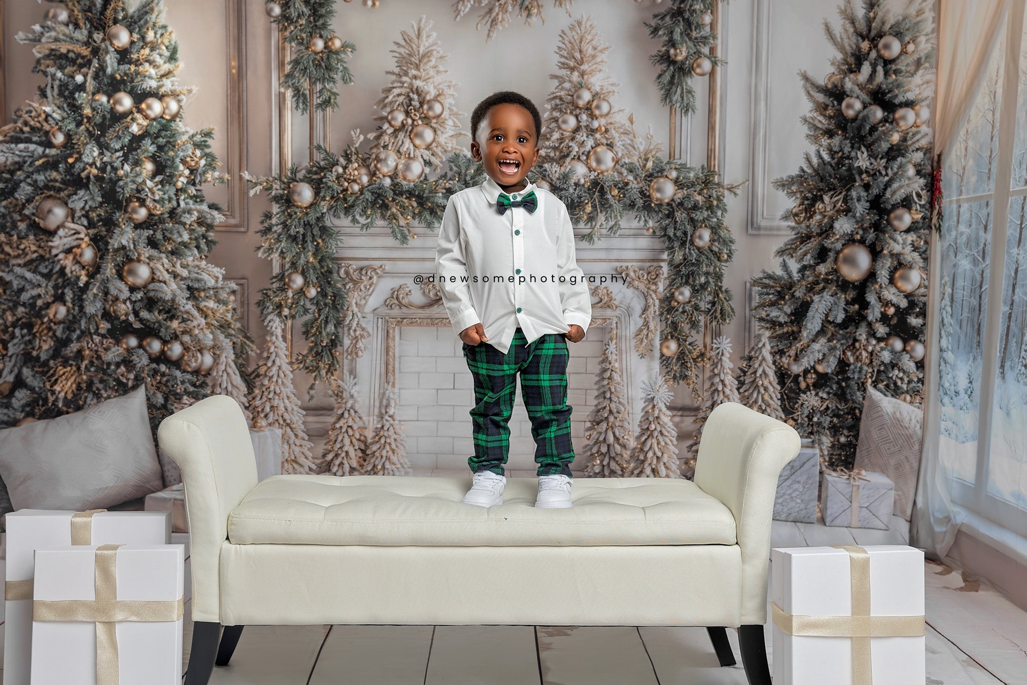 Kate Noël Blanc Fenêtre Cheminée Hiver Ensemble de chambre - Kate Backdrop FR