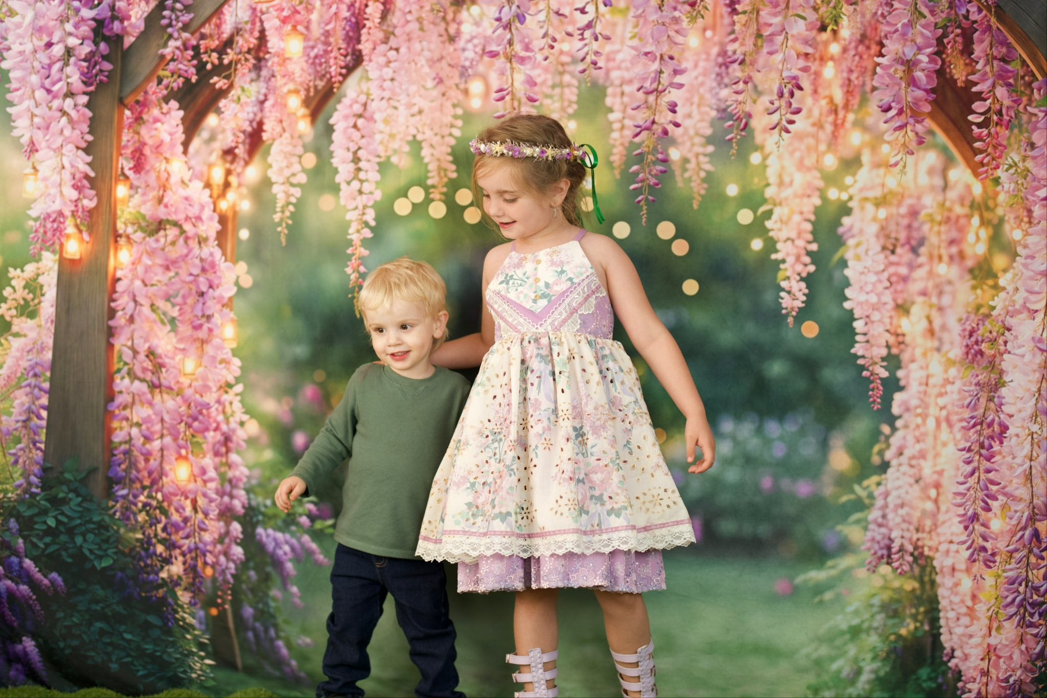 Kate Glycine Fleurs Jardin Lumières Mariage Toile de fond conçue par Kate Image - Kate Backdrop FR