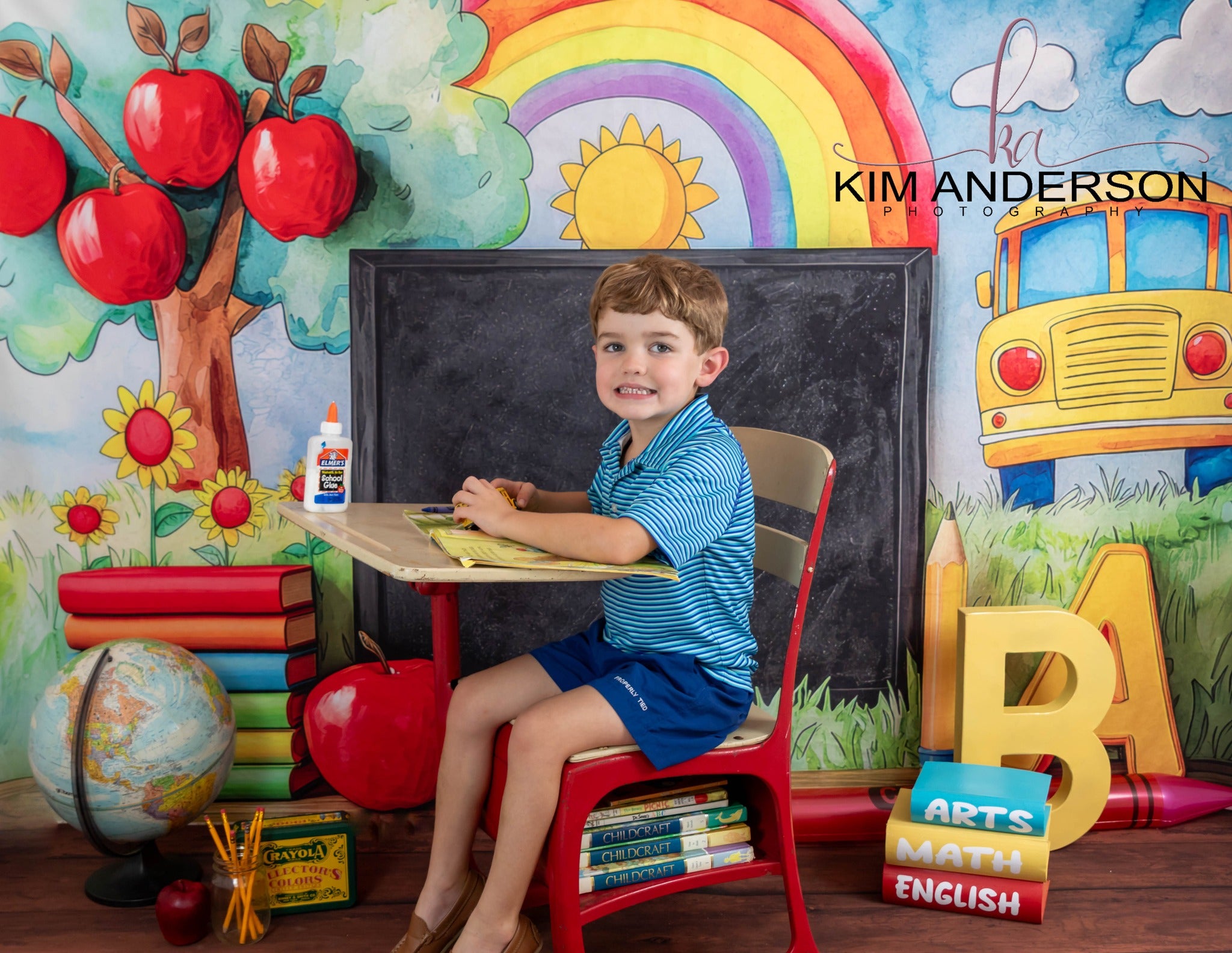 Kate École Tableau noir Arc-en-ciel Pommes Toile de fond conçue par Mini MakeBelieve - Kate Backdrop FR