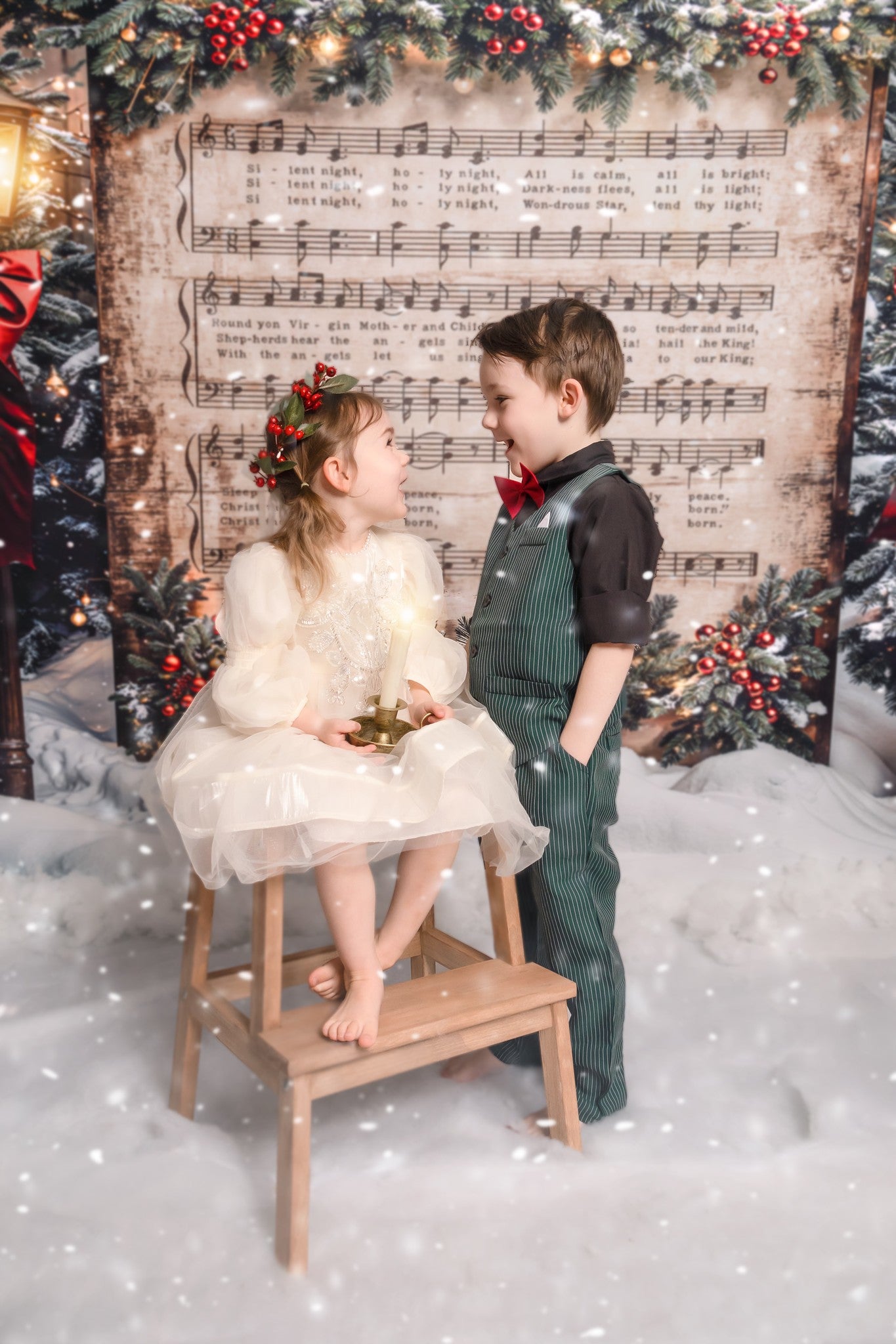 Kate Arbre de Noël Partition de Musique Neige Toile de fond conçue par Emetselch - Kate Backdrop FR