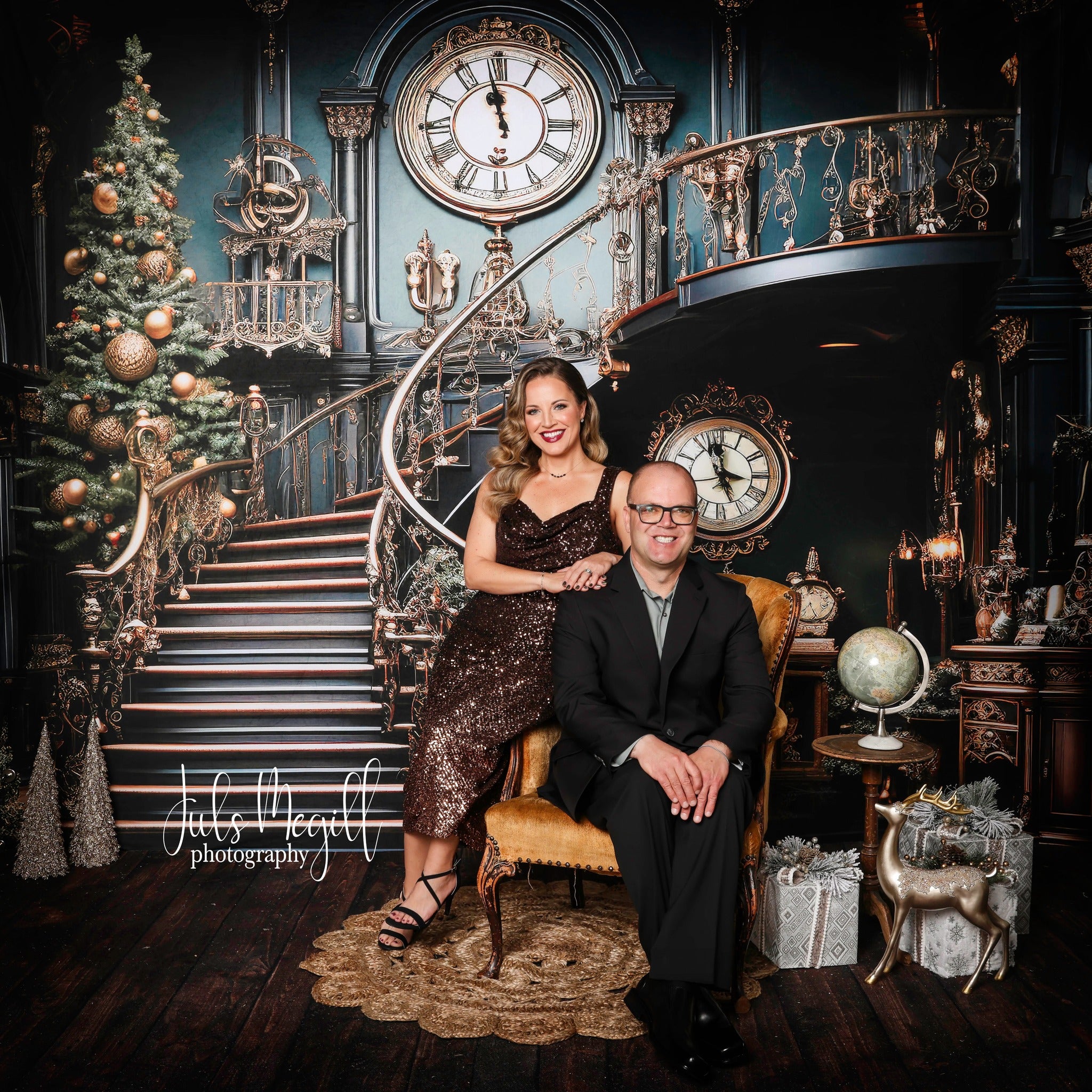 Kate Noël Escalier Horloge Arbre Toile de fond conçue par Chain Photographie - Kate Backdrop FR