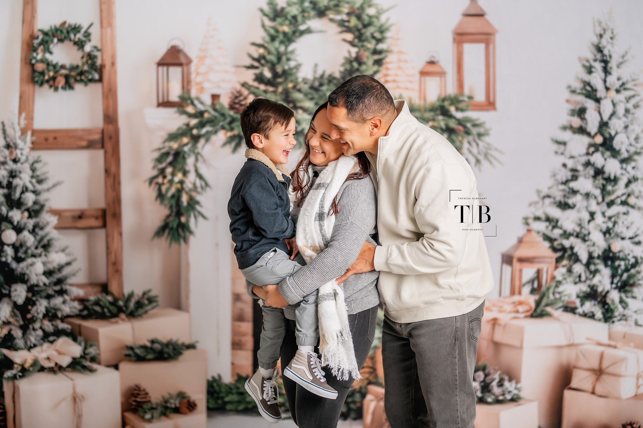 Kate Sapin de Noël Blanc Cheminée Cadeaux Toile de fond conçue par Emetselch - Kate Backdrop FR