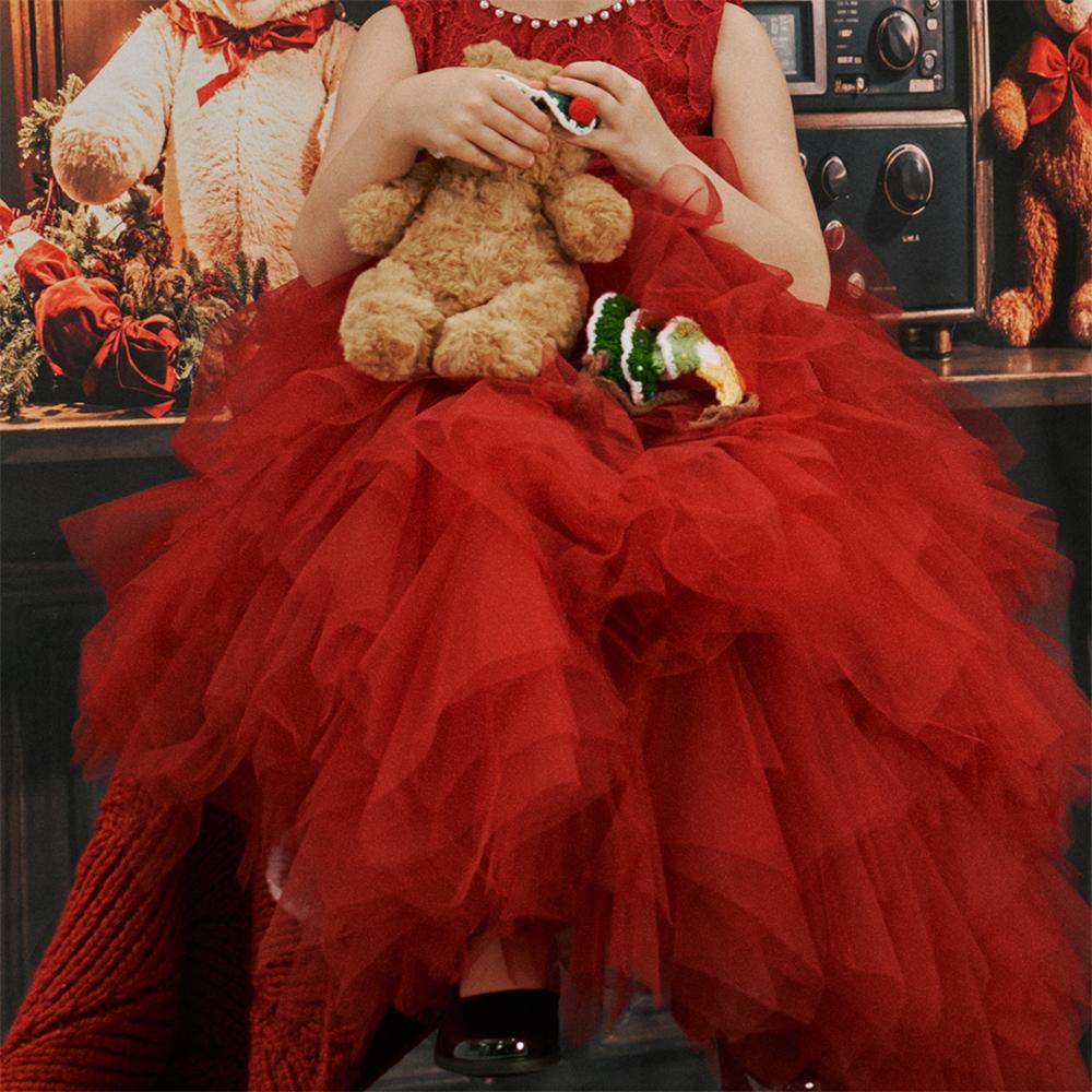 Kate Rouge Perle Col rond Bouffant Robe pour Enfants - Kate Backdrop FR