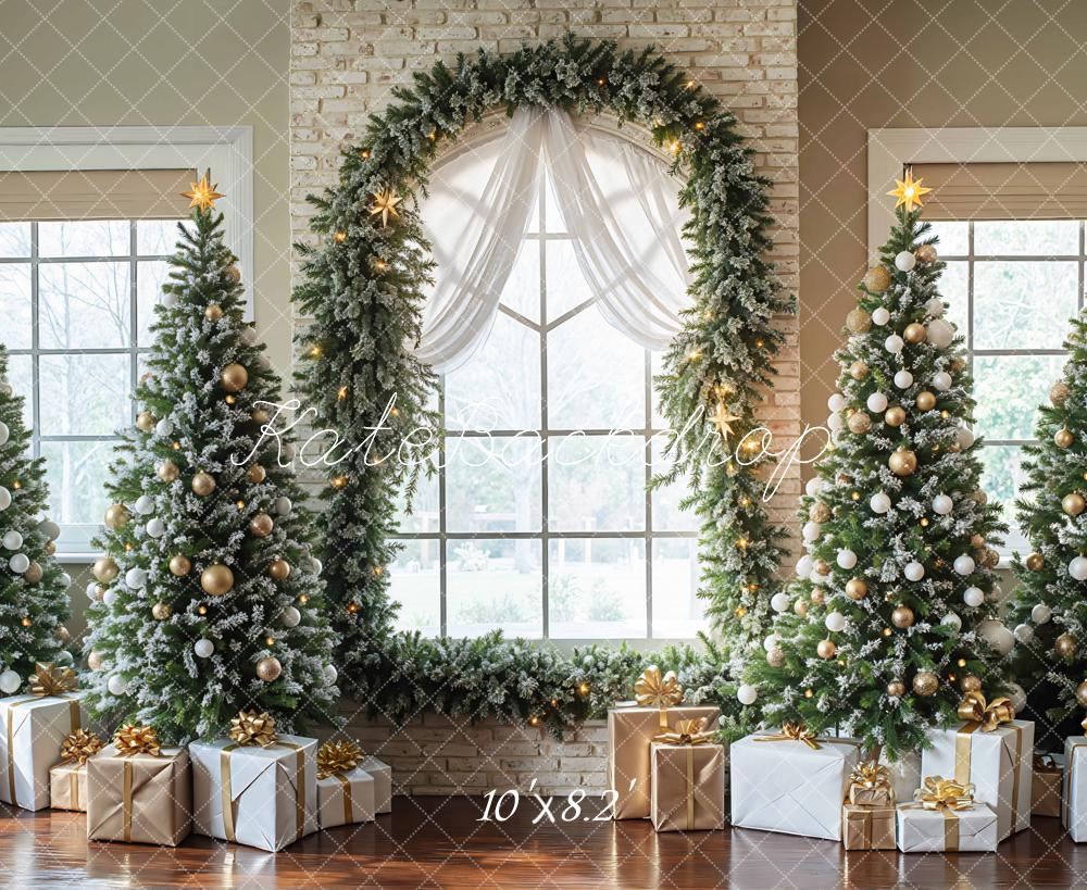 Kate Noël Sapins Fenêtre Cadeaux Hiver Toile de fond conçue par Mini MakeBelieve - Kate Backdrop FR