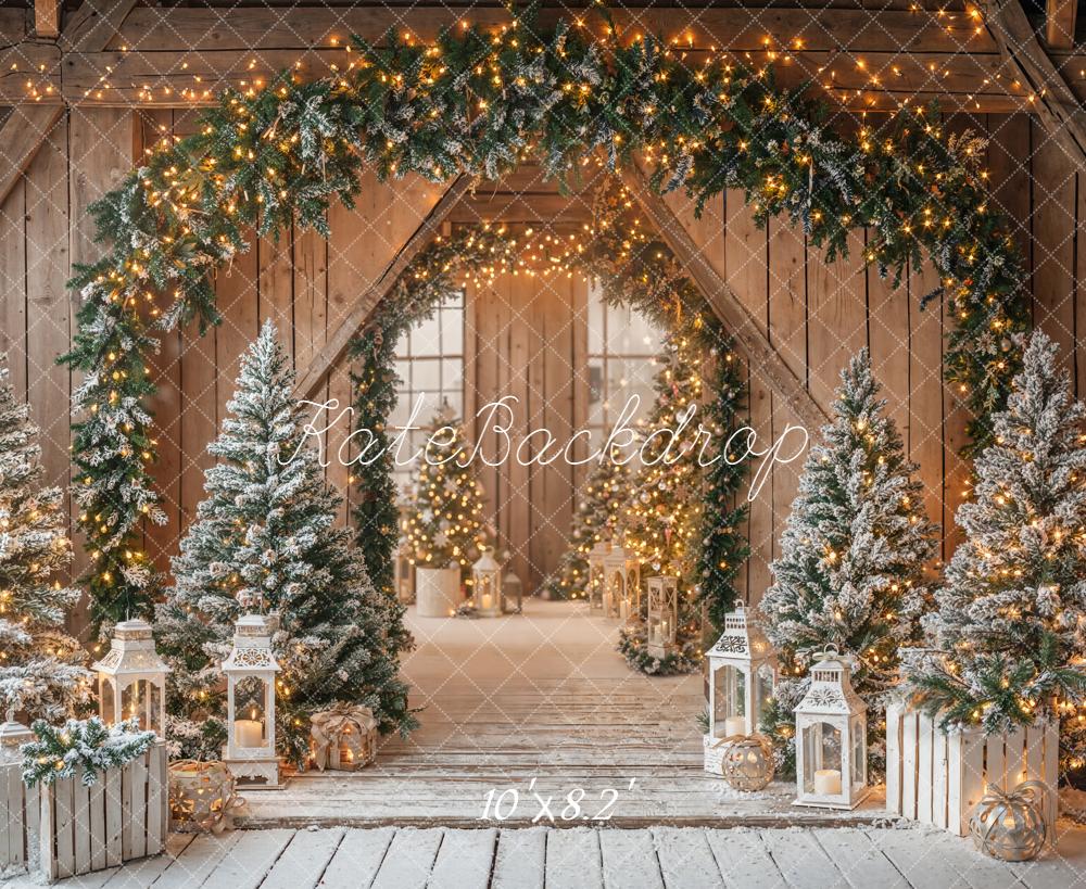 Kate Noël Arche Sapins Lanternes Bois Toile de fond conçue par Emetselch - Kate Backdrop FR