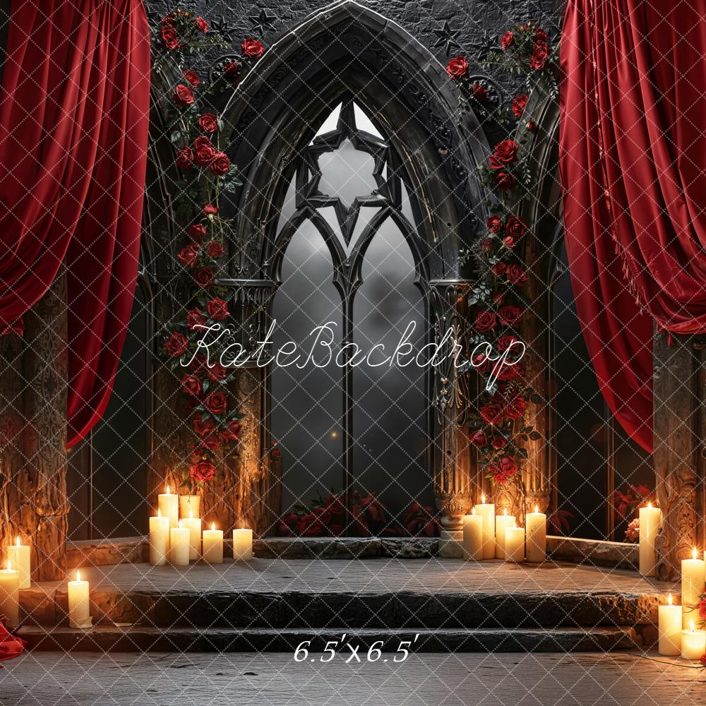 Kate Gothique Roses Bougies Rideaux Rouges Toile de fond conçue par Emetselch - Kate Backdrop FR