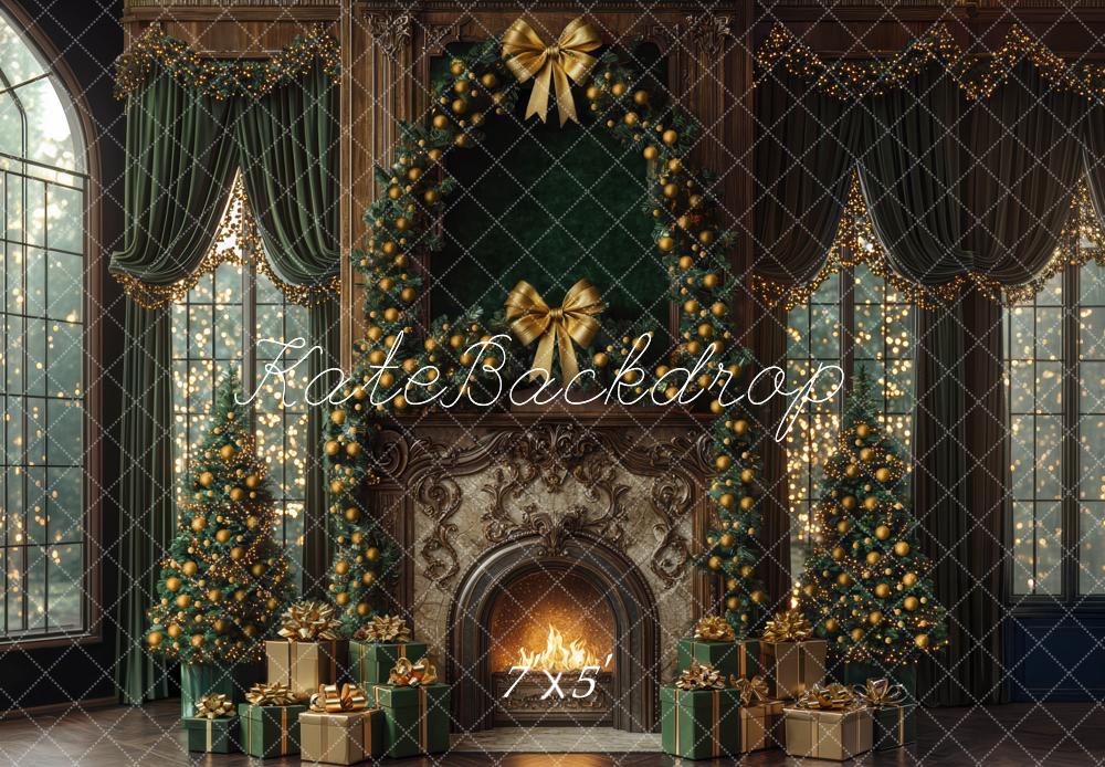 Kate Noël Cheminée Sapins Cadeaux Toile de fond conçue par Mini MakeBelieve - Kate Backdrop FR