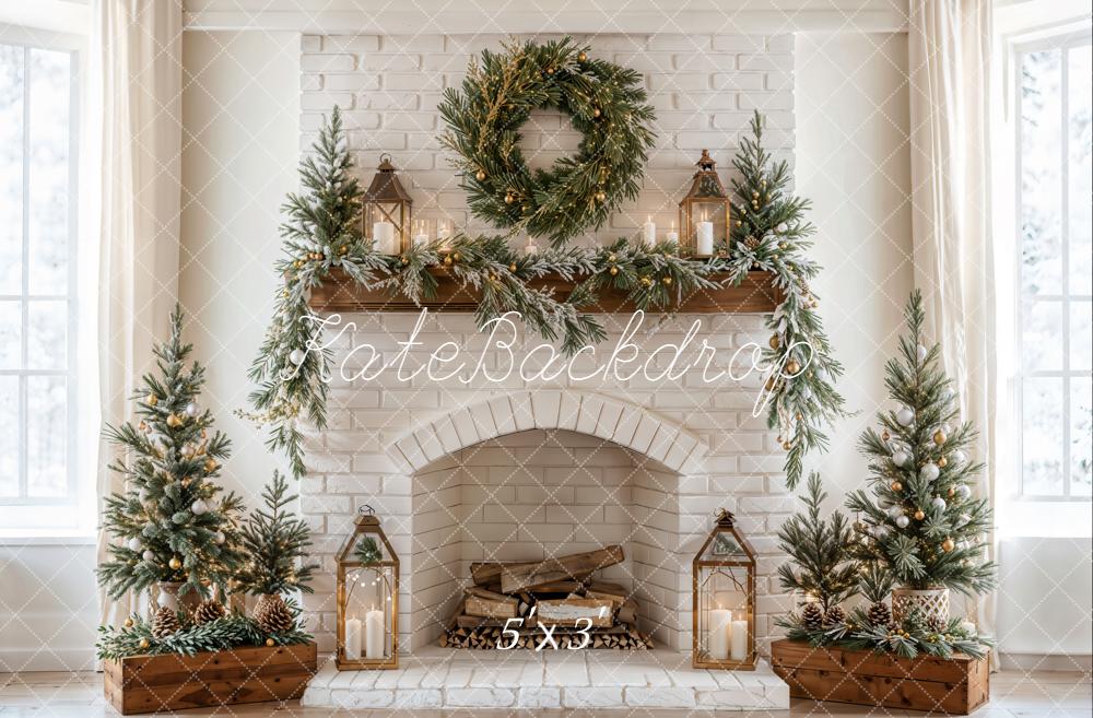 Kate Noël Cheminée Sapin Bougie Toile de fond conçue par Emetselch - Kate Backdrop FR