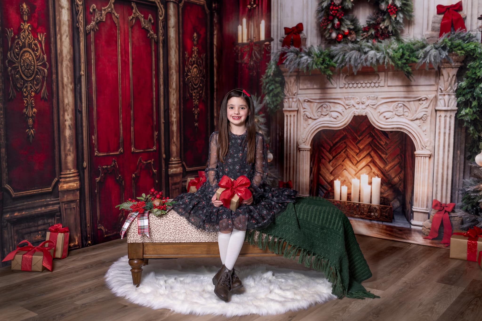 Kate Noël Victorien Mur Rouge Cheminée Ensemble de chambre (8pix8pi&10pix8pi&8pix10pi) - Kate Backdrop FR