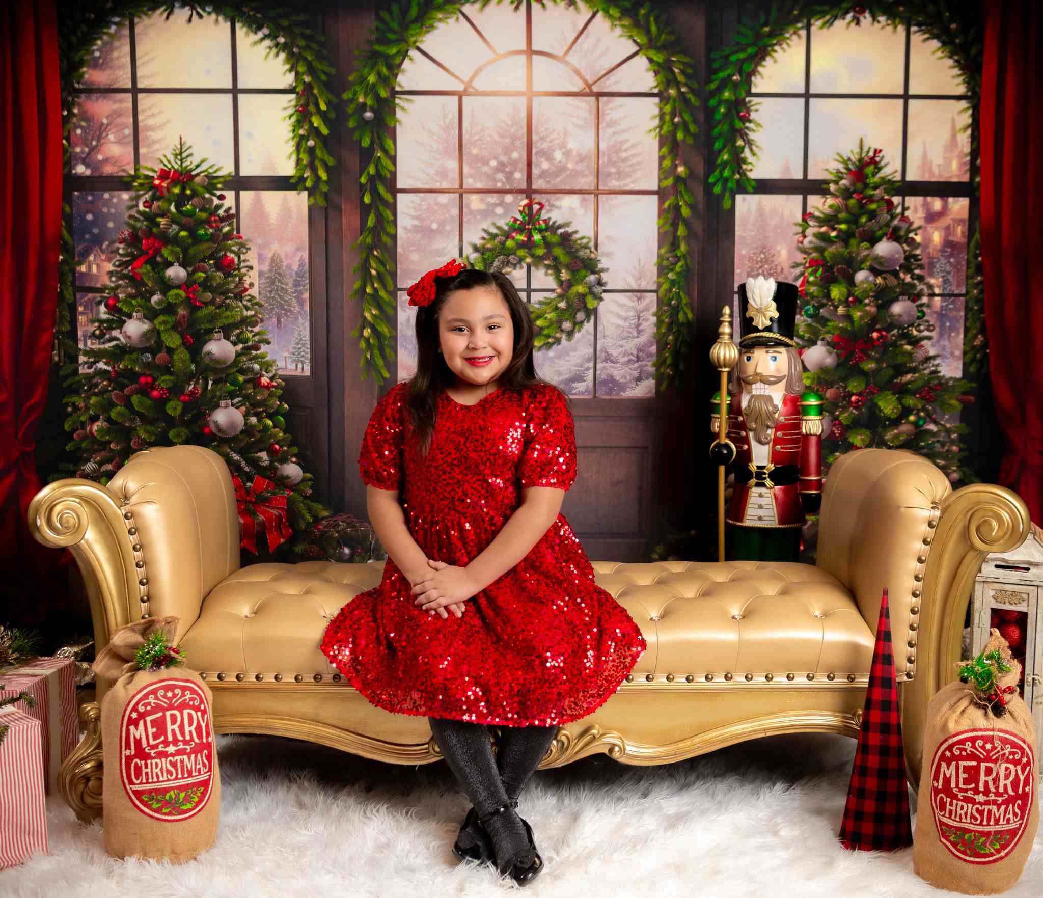 Kate Sapin de Noël Fenêtre Rideau Rouge Toile de fond Conçu par Chain Photographie - Kate Backdrop FR