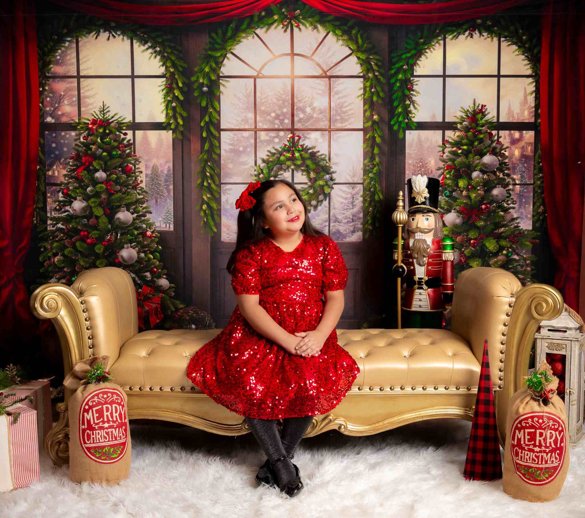 Kate Sapin de Noël Fenêtre Rideau Rouge Toile de fond Conçu par Chain Photographie - Kate Backdrop FR