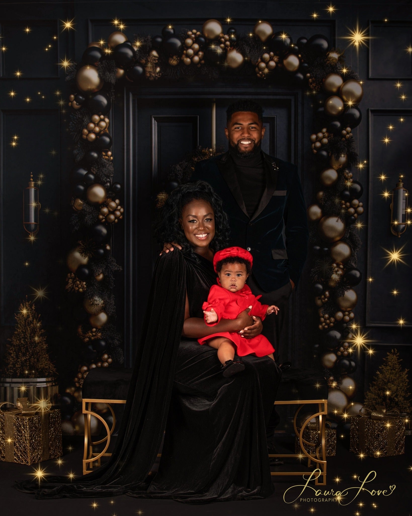 Kate Élégant Noir Or Noël Porte Toile de fond conçue par Mandy Ringe - Kate Backdrop FR